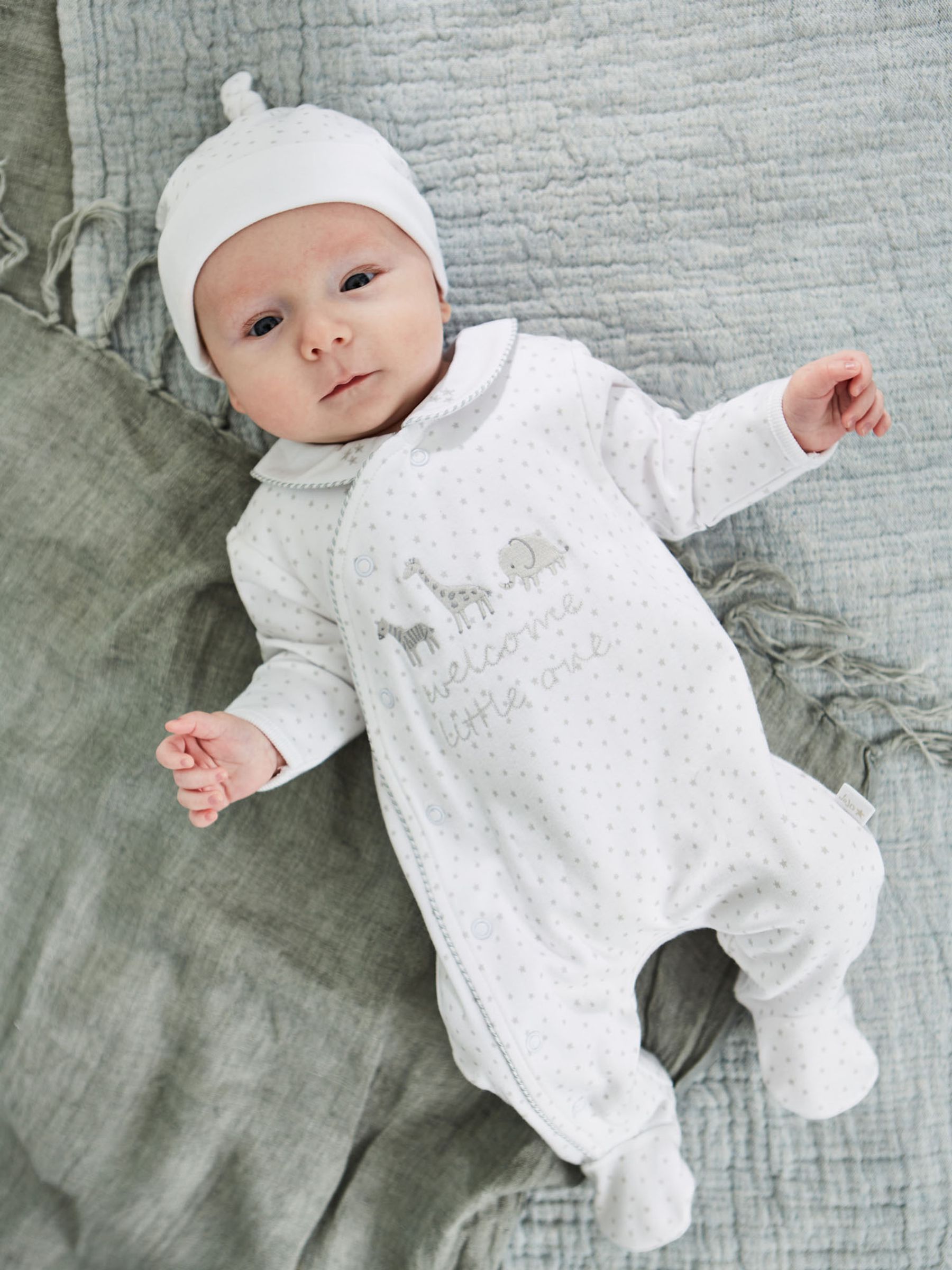 White Welcome Little One Cotton Baby Sleepsuit - Image 1 of 4