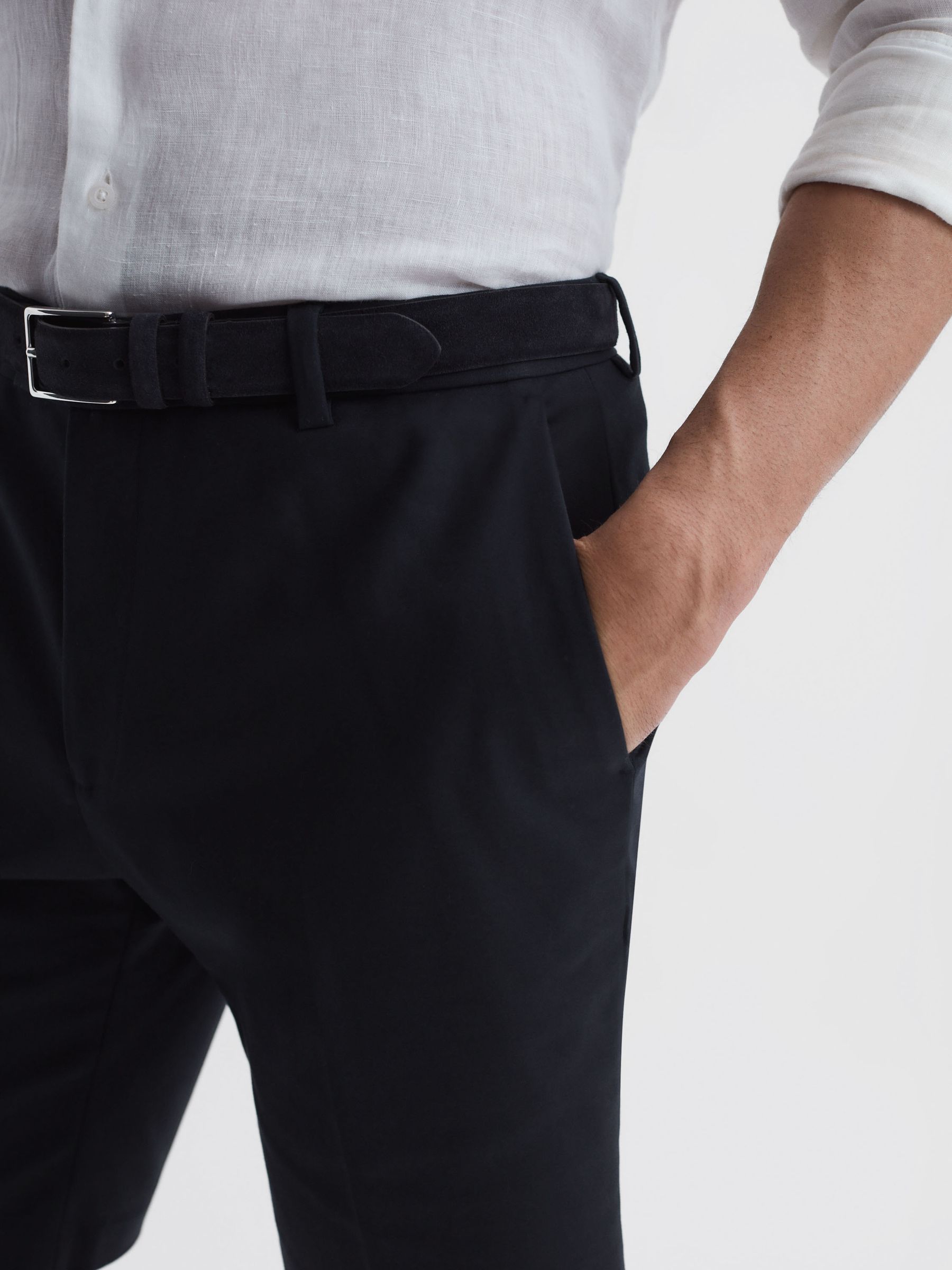 Cotton Blend Chino Shorts in Navy - Image 4 of 6