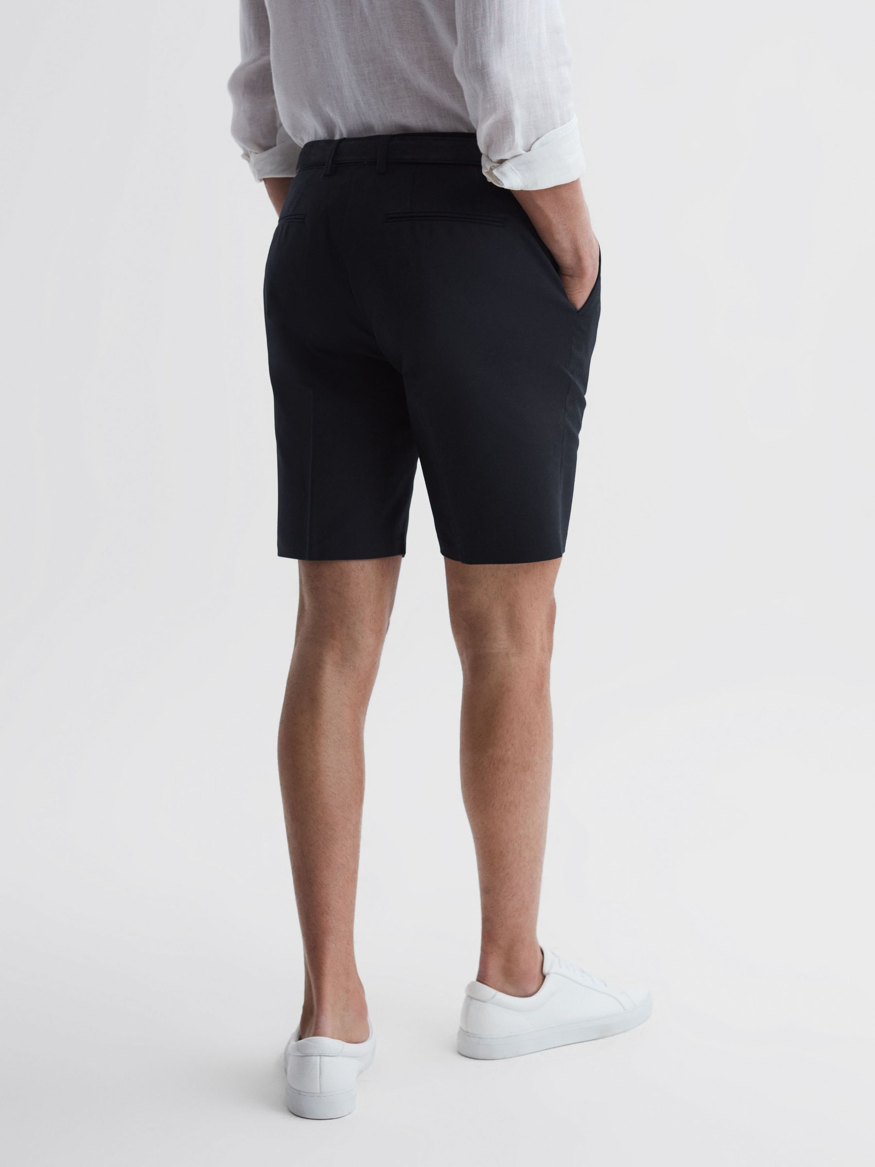 Cotton Blend Chino Shorts in Navy - Image 5 of 6