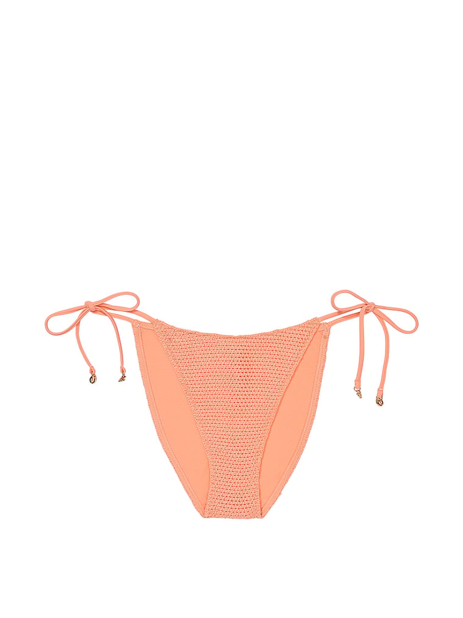 Punchy Peach Orange Tie Side Crochet Swim Bikini Bottom - Image 3 of 3