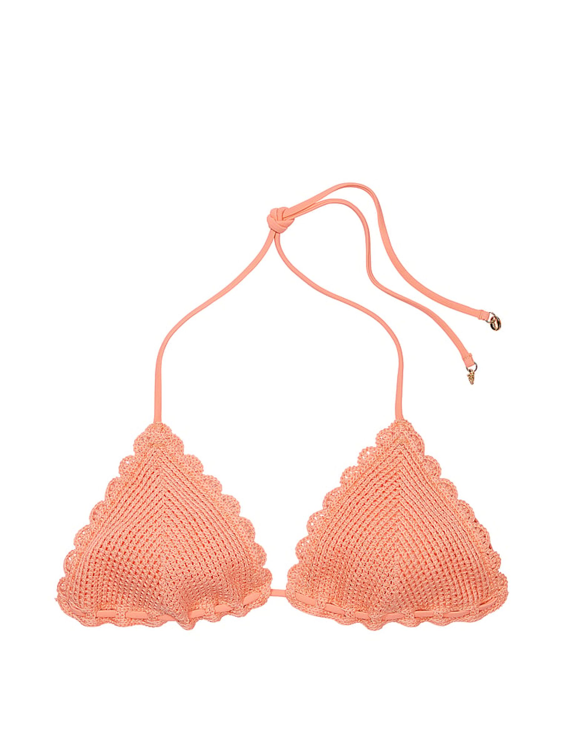 Punchy Peach Orange Triangle Crochet Swim Bikini Top - Image 3 of 4