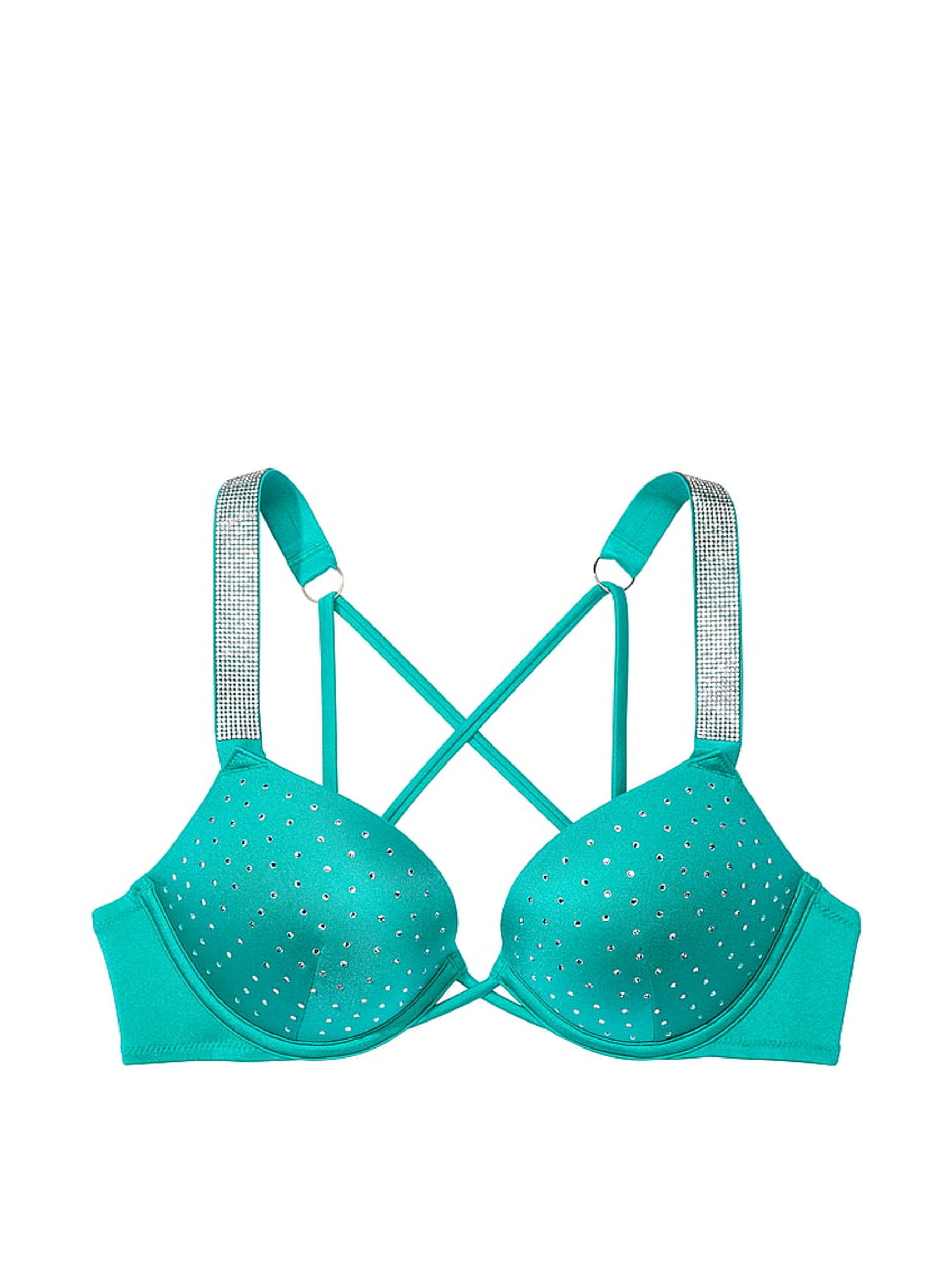 Capri Sea Blue Add 2 Cups Push Up Shine Strap Swim Bikini Top - Image 3 of 3