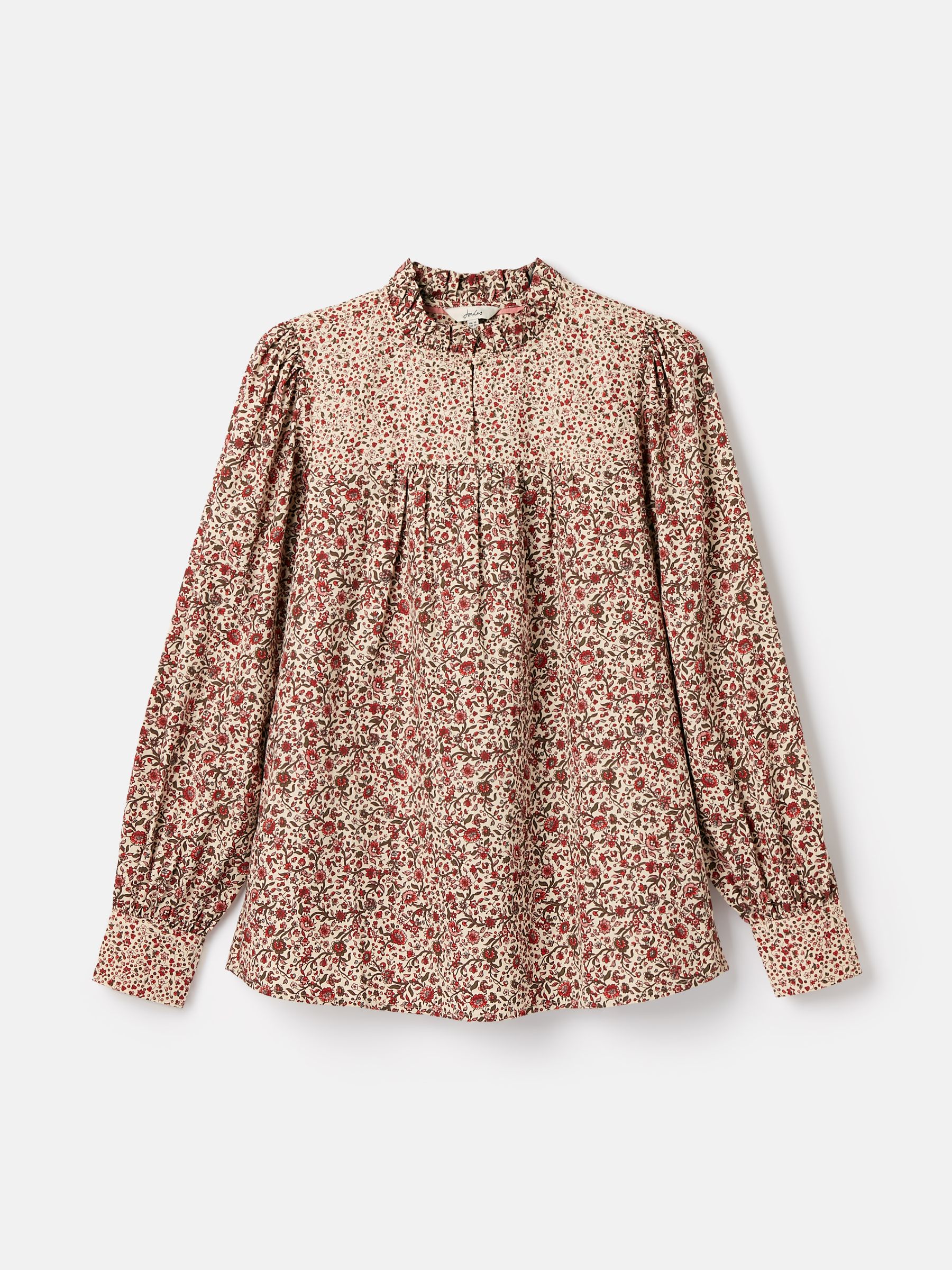 Rhea Cream/Red Floral Long Sleeve Blouse with Frill Neck - Image 8 of 8