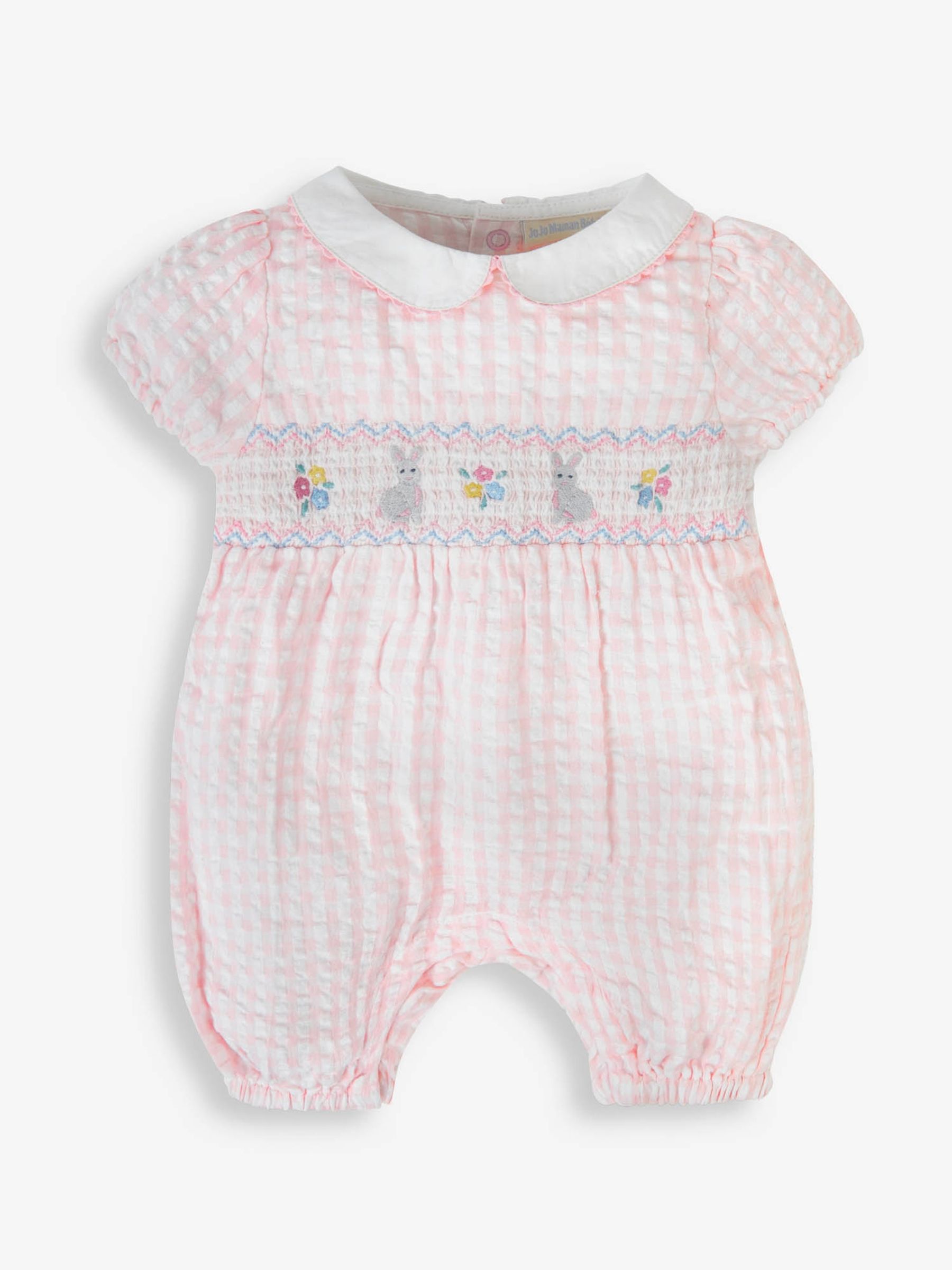 Pink Gingham Embroidered Bunny Baby Romper - Image 1 of 2