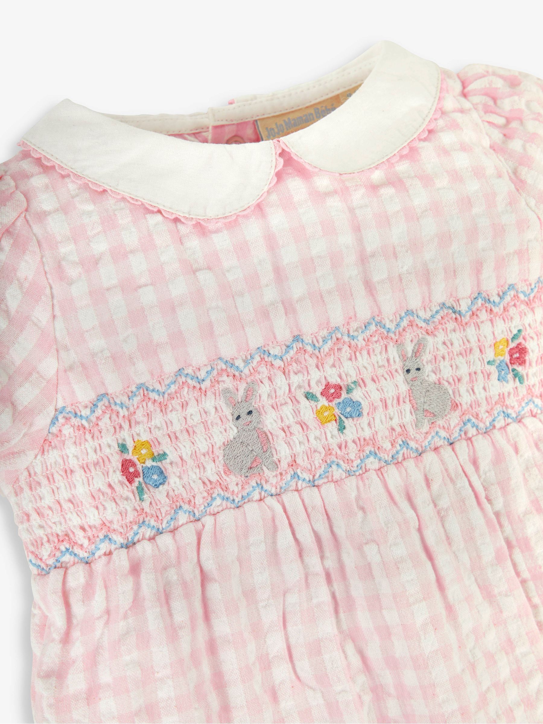 Pink Gingham Embroidered Bunny Baby Romper - Image 2 of 2