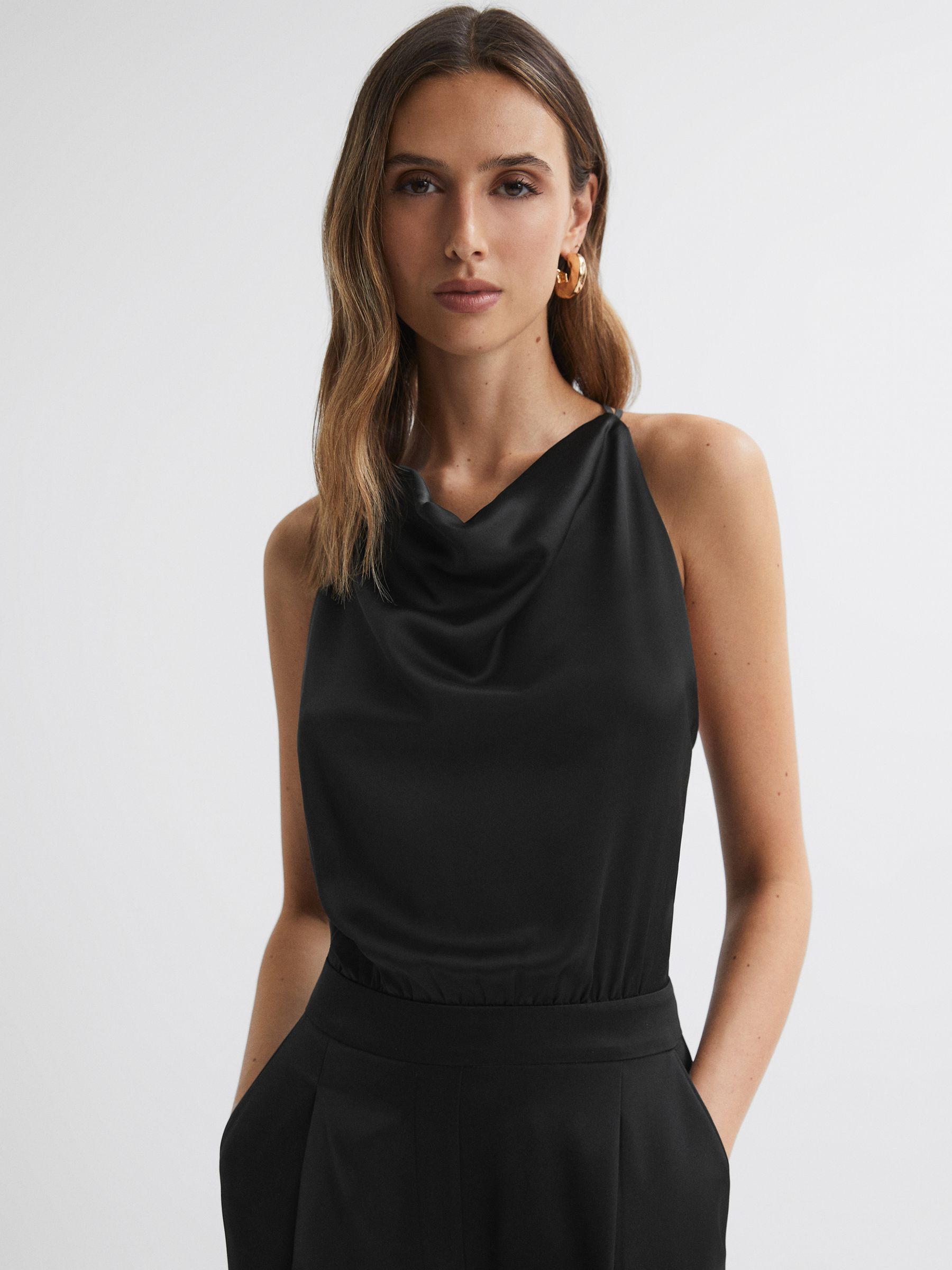 Cowl Neck Jumpsuit in Black - Image 3 of 4