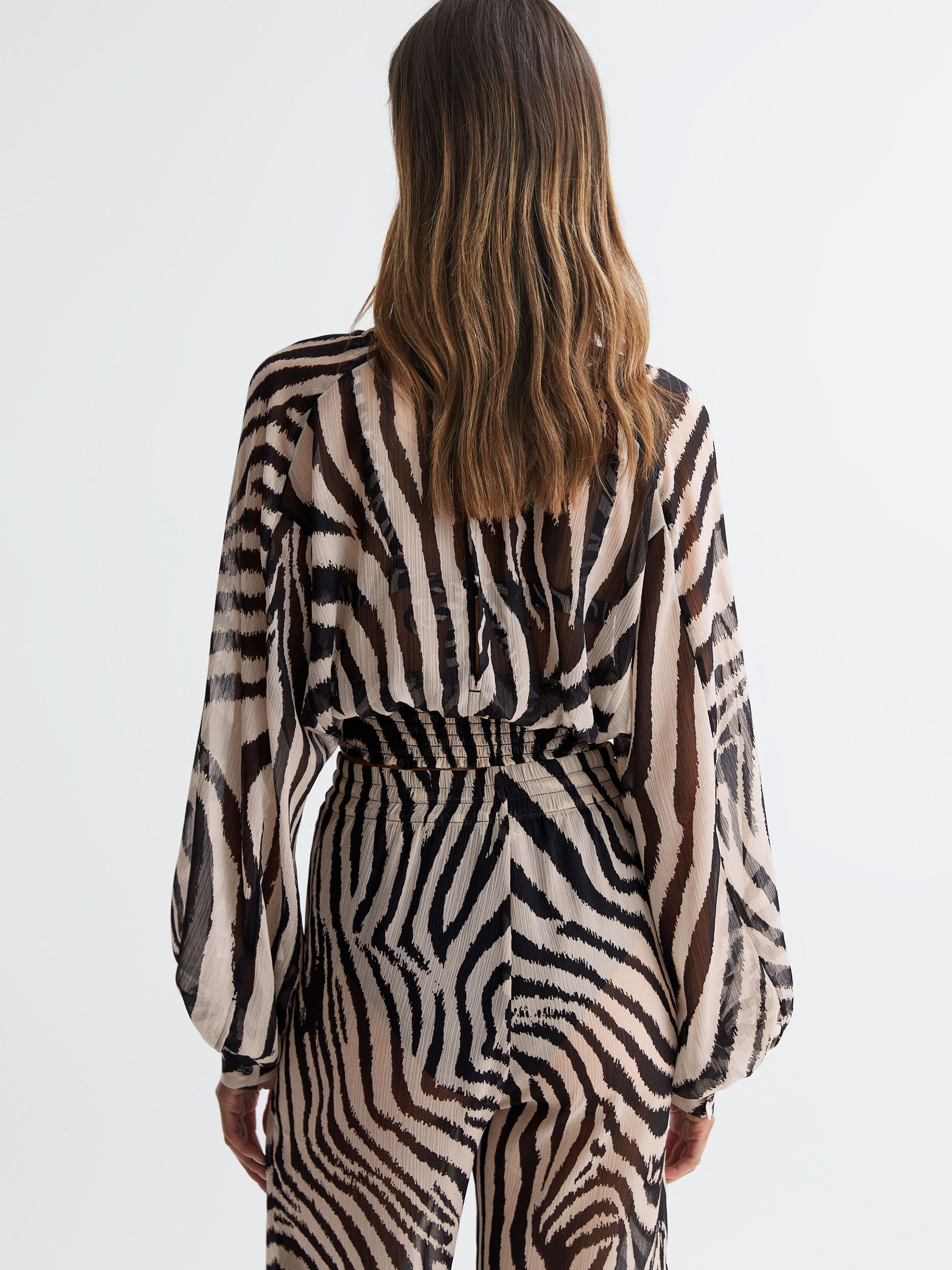 Zebra Print Cropped Plunge Neck Blouse in Black/White - Image 4 of 4