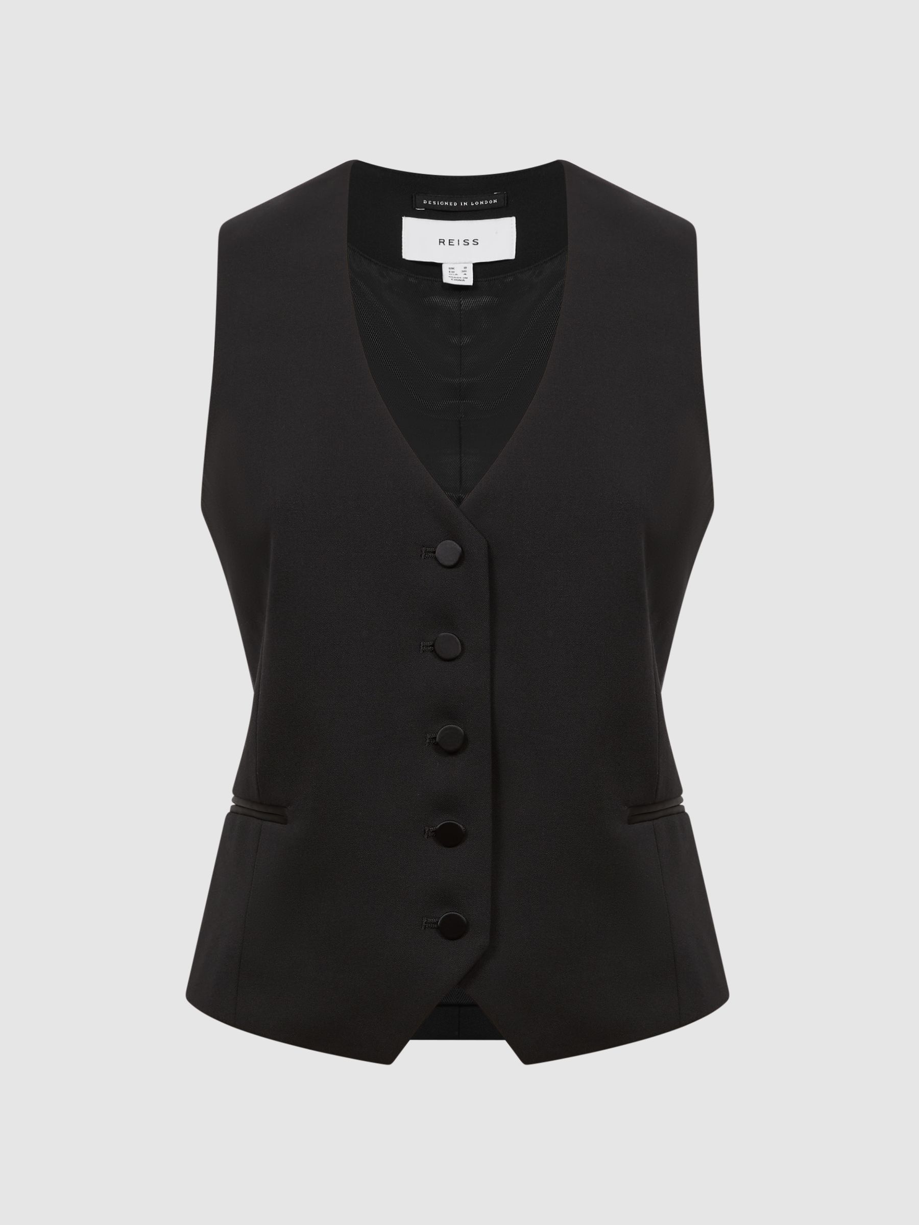 Single Breasted Satin Suit Waistcoat in Black - Image 2 of 4