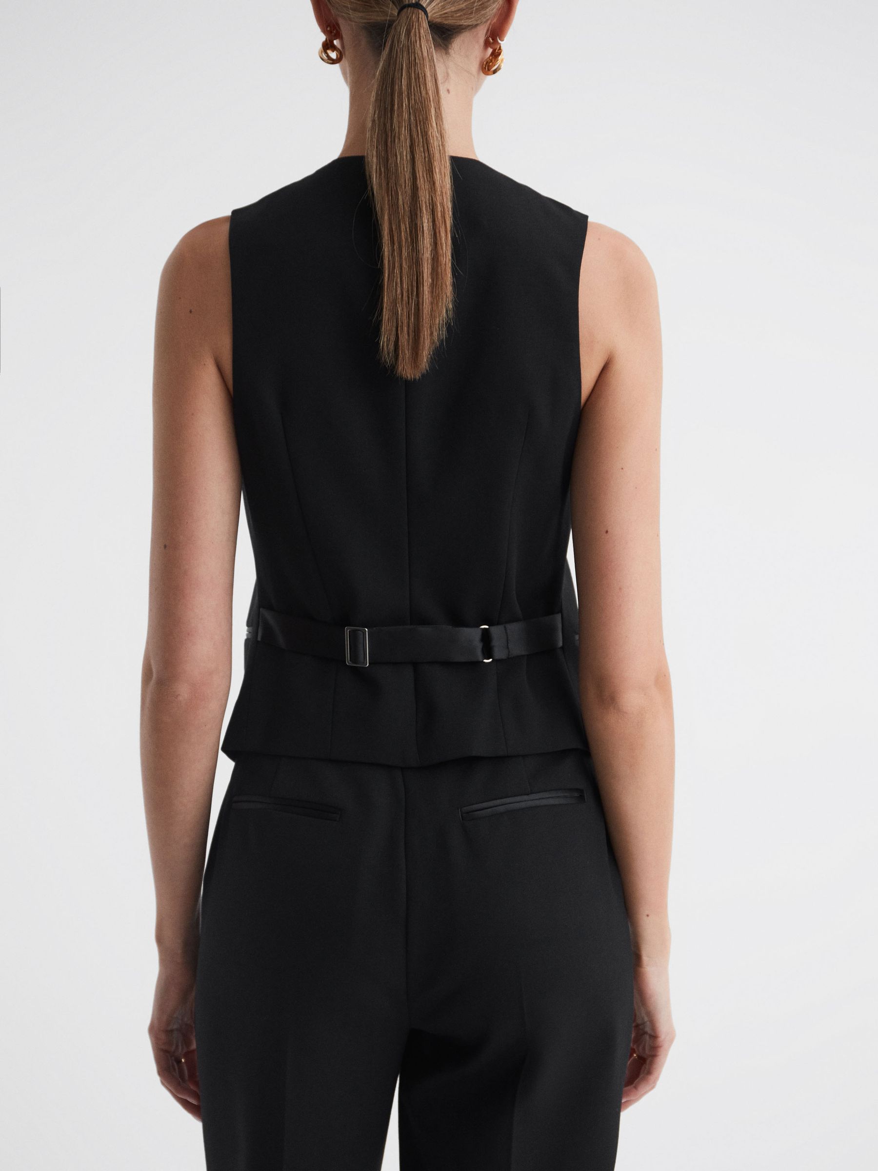 Single Breasted Satin Suit Waistcoat in Black - Image 4 of 4