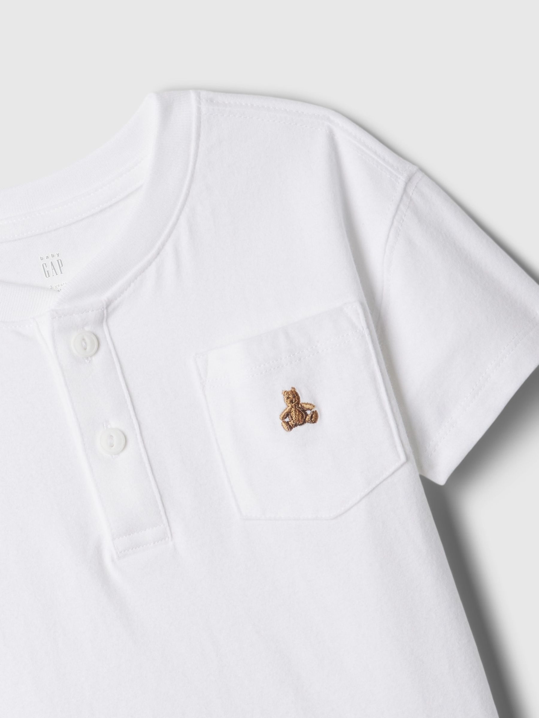 White Brannan Bear Embroidered Baby Henley T-Shirt - Image 3 of 3