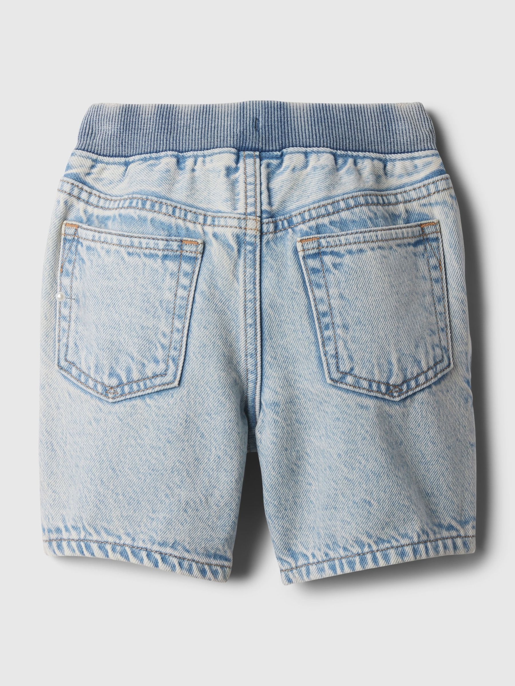 Light Blue Dark Wash Denim Rib Waist Baby Pull On Shorts (6mths-5yrs) - Image 2 of 2