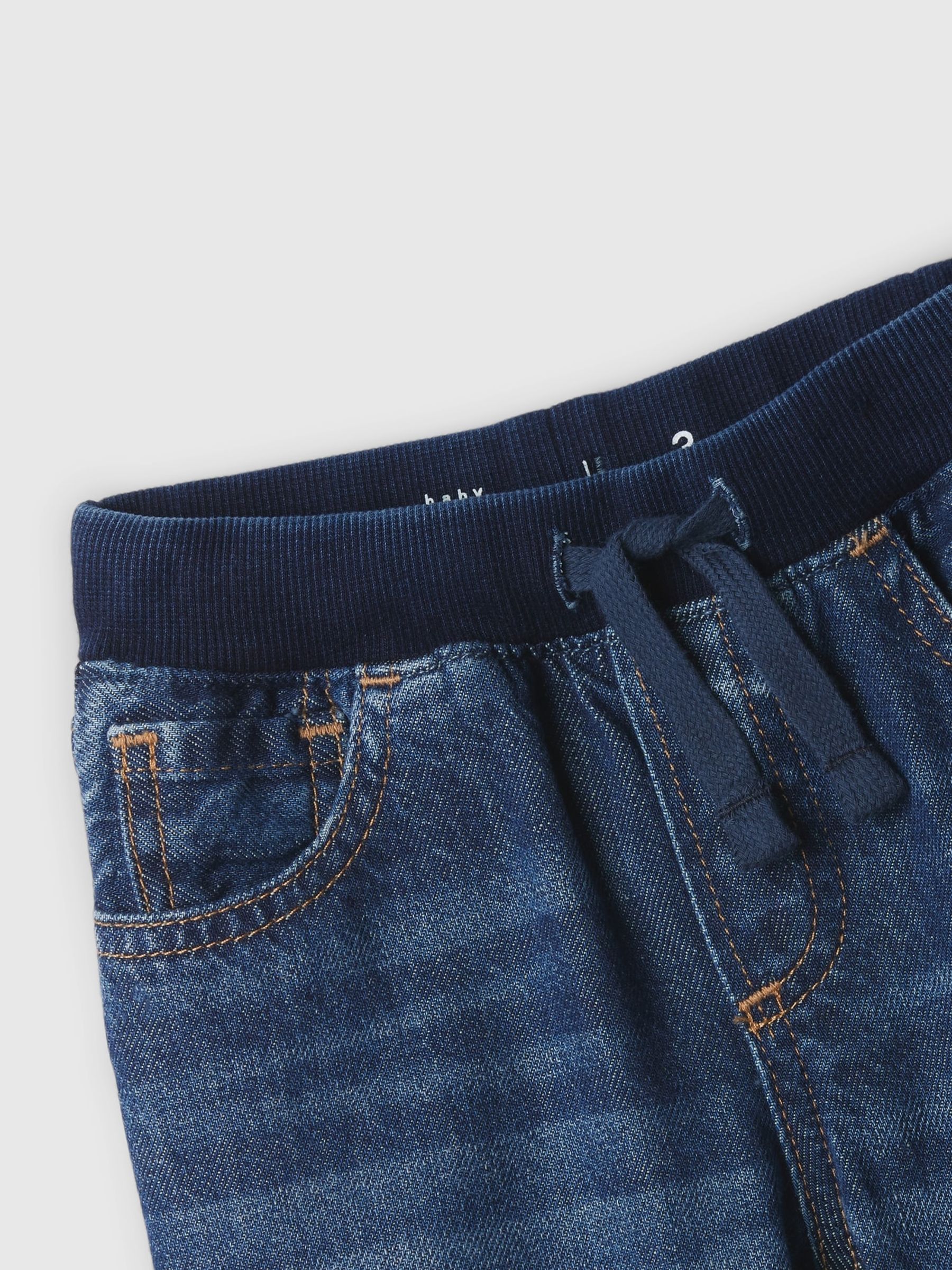 Navy Blue Dark Wash Denim Rib Waist Baby Pull On Shorts (6mths-5yrs) - Image 3 of 3