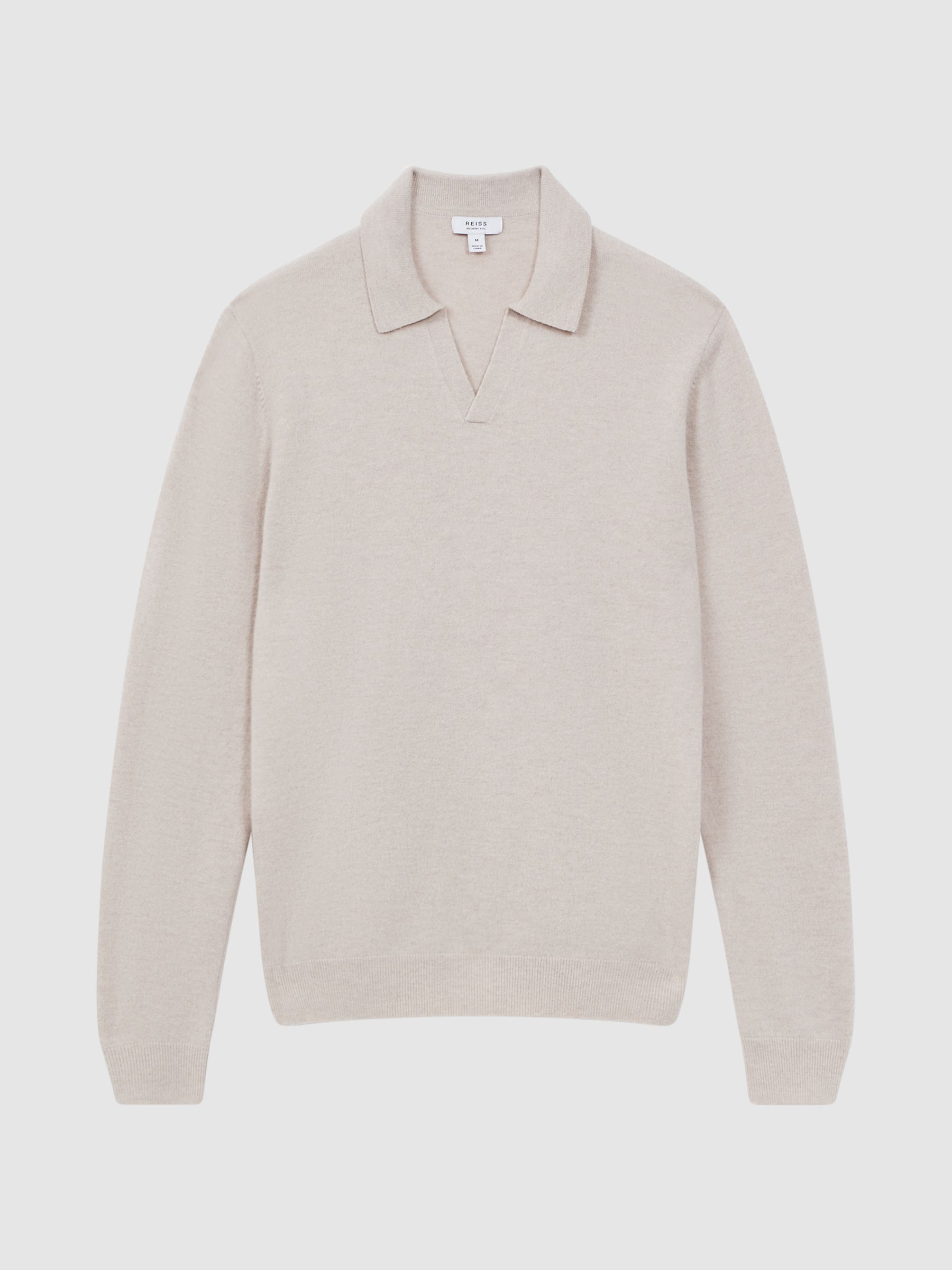 Merino Wool Open Collar Top in Oatmeal Melange - Image 2 of 5