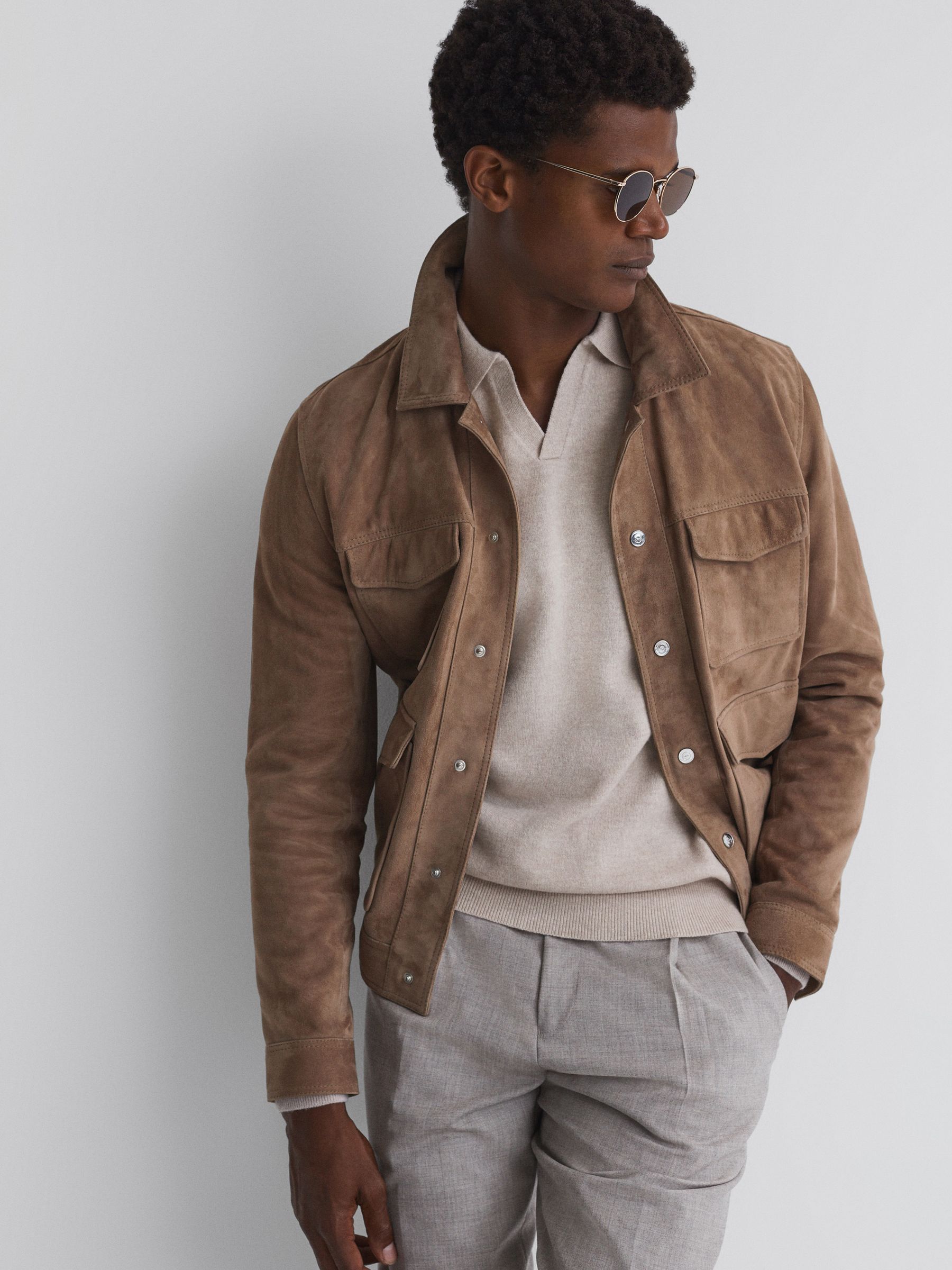 Merino Wool Open Collar Top in Oatmeal Melange - Image 3 of 5