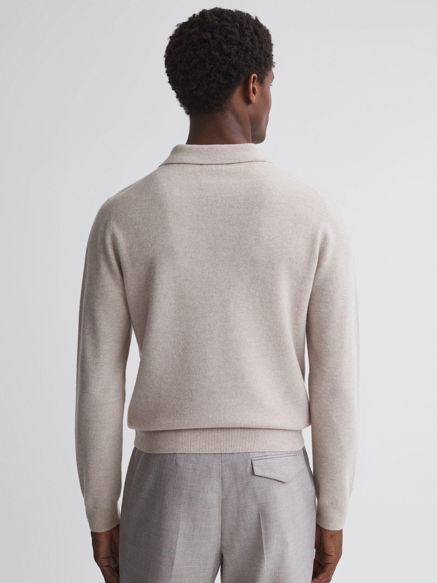 Merino Wool Open Collar Top in Oatmeal Melange - Image 5 of 5