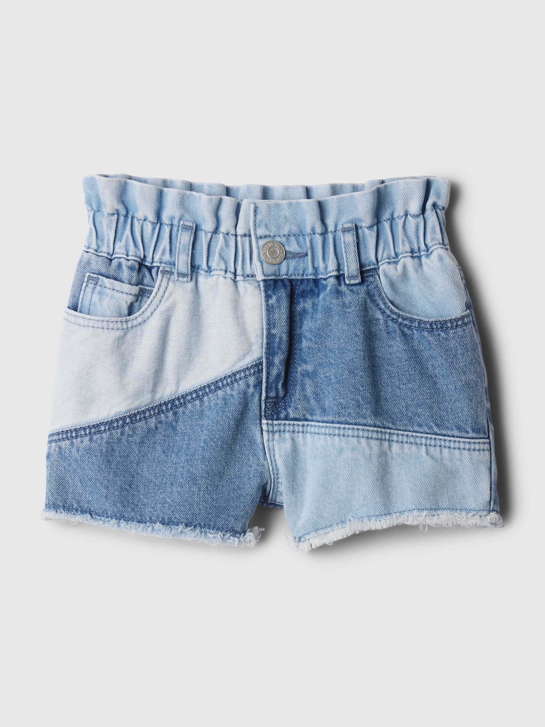 Blue Patchwork Ruffle Mom Shorts - Image 1 of 3