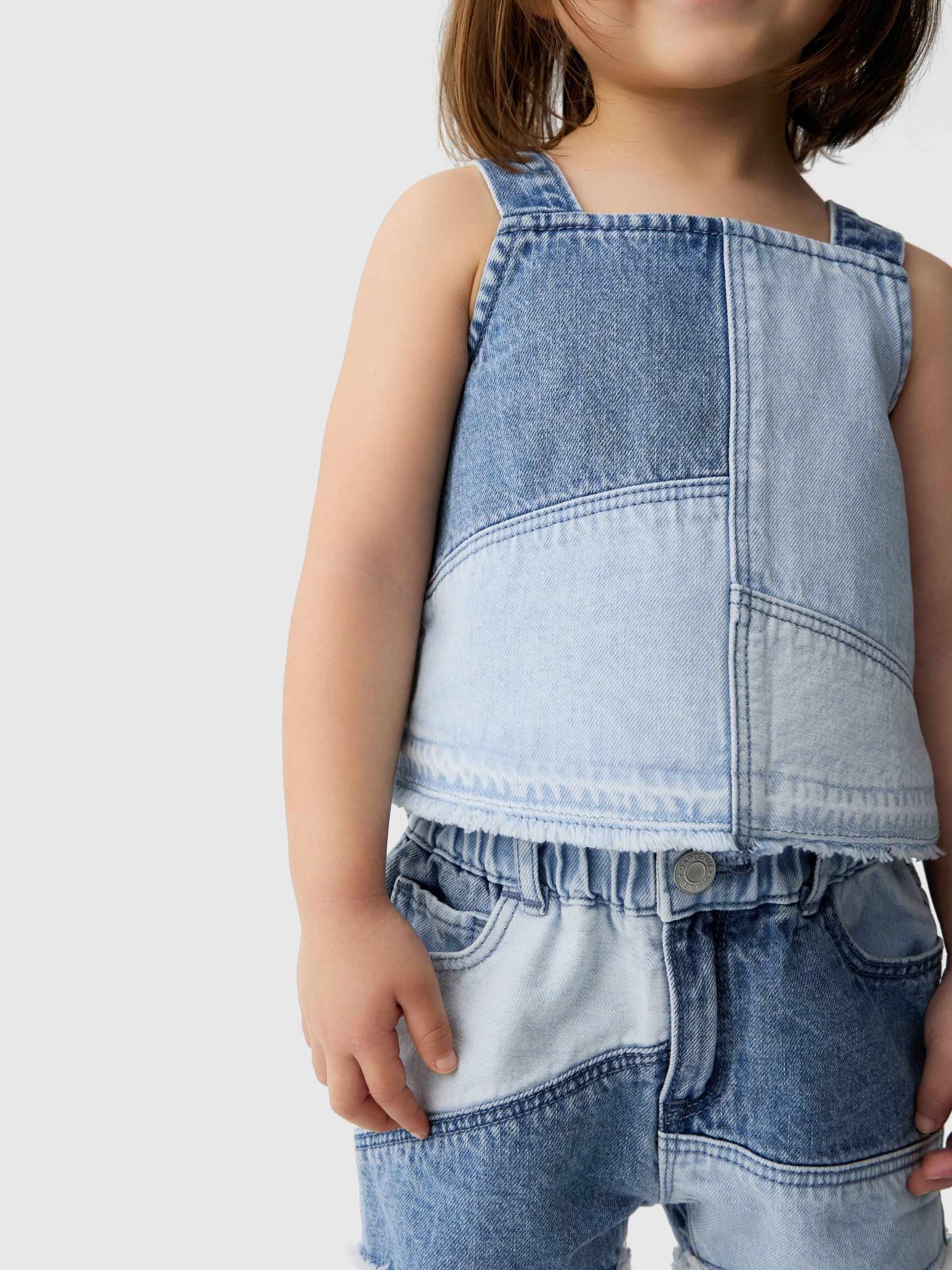 Blue Patchwork Ruffle Mom Shorts - Image 3 of 3