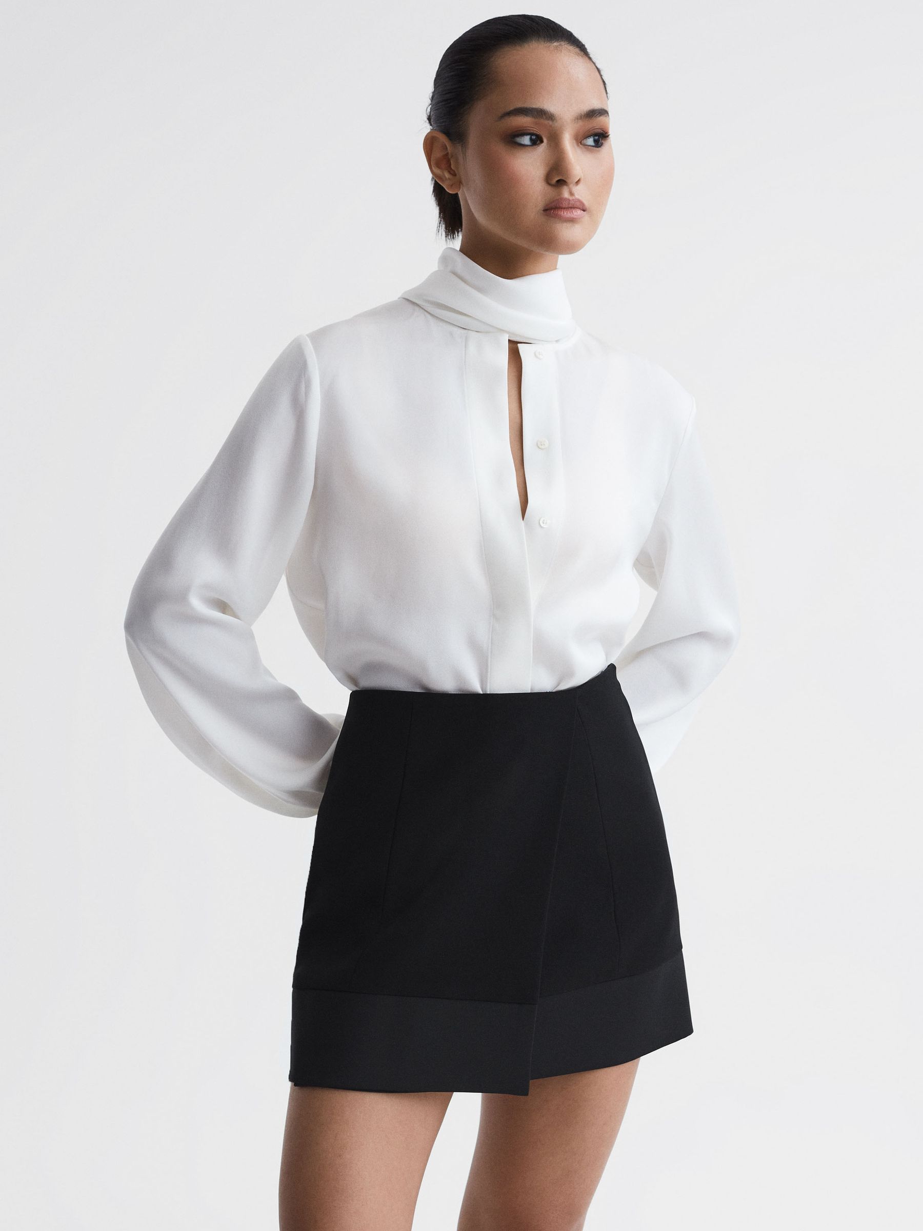 Satin Trim Mini Skirt in Black - Image 1 of 5
