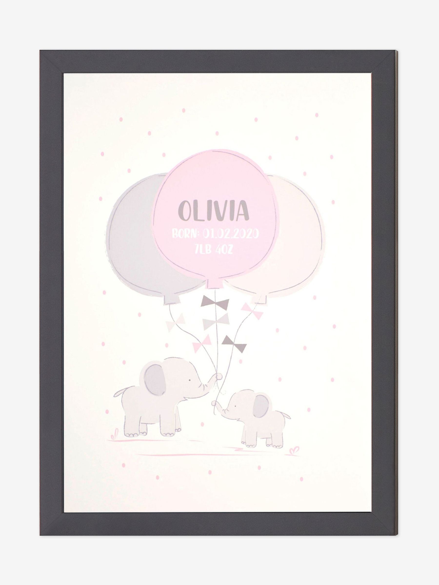 Black Personalised Framed Baby Elephant Print - Image 1 of 1