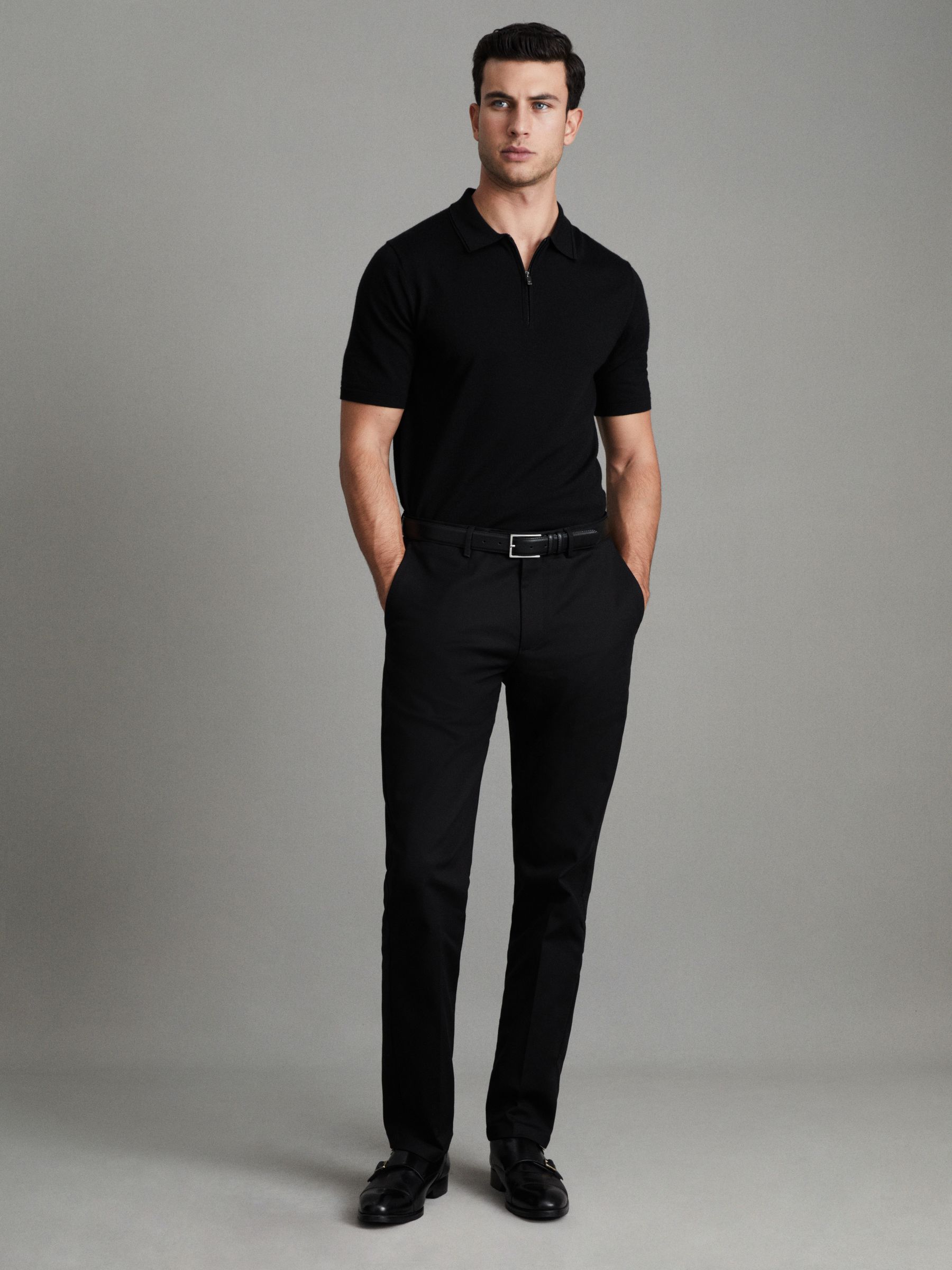 Cotton Blend Chinos in Black - Image 3 of 6