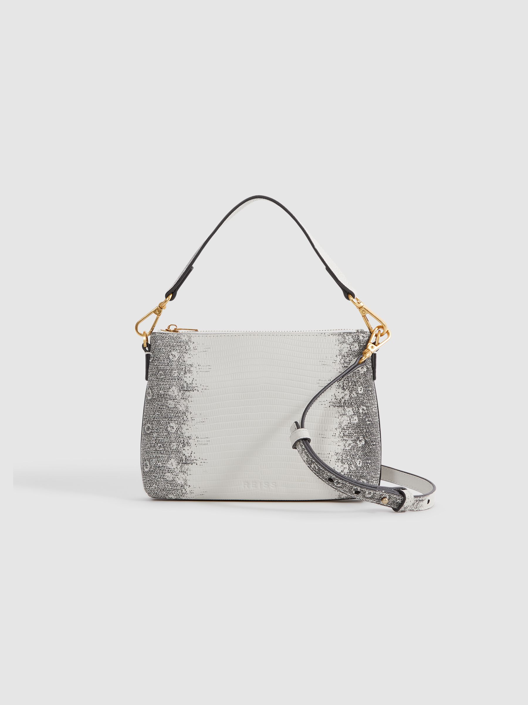 Leather Double Strap Pouch Bag in Grey/White - Image 1 of 5