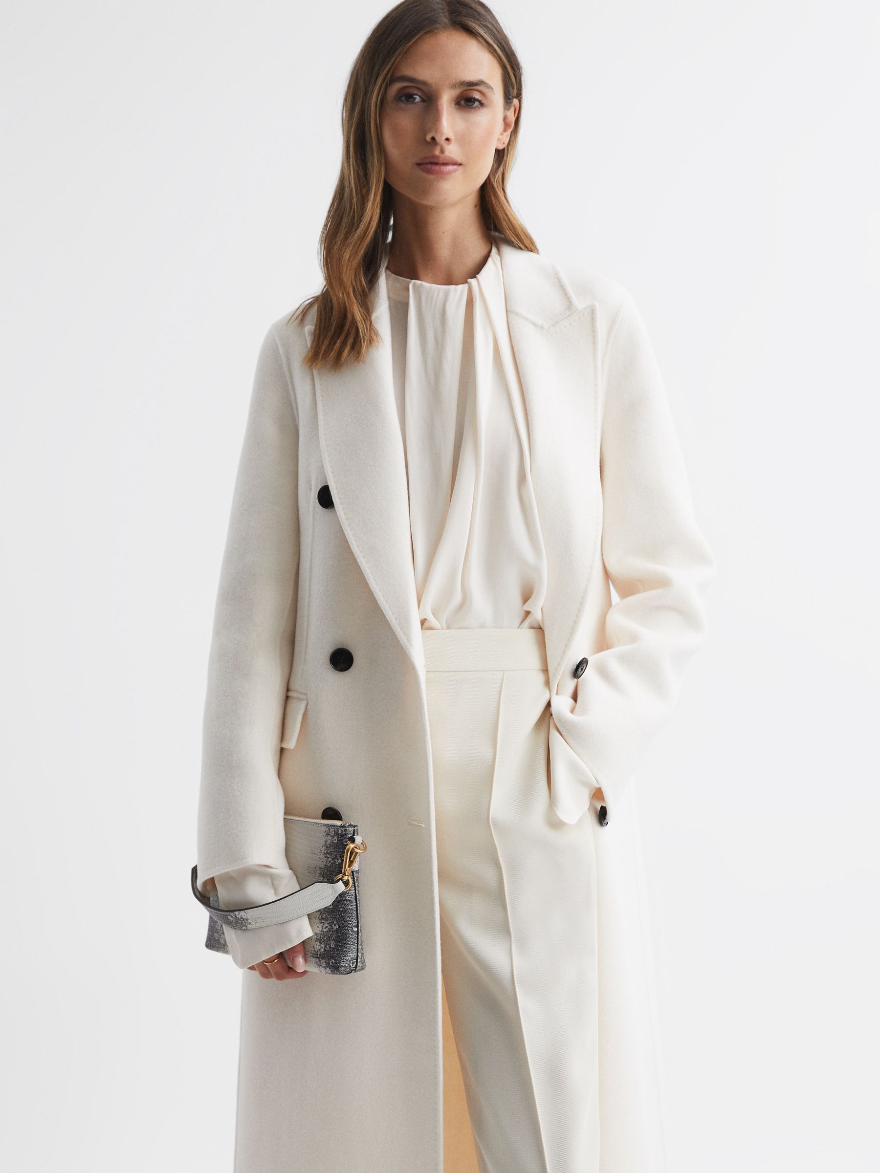 Leather Double Strap Pouch Bag in Grey/White - Image 2 of 5