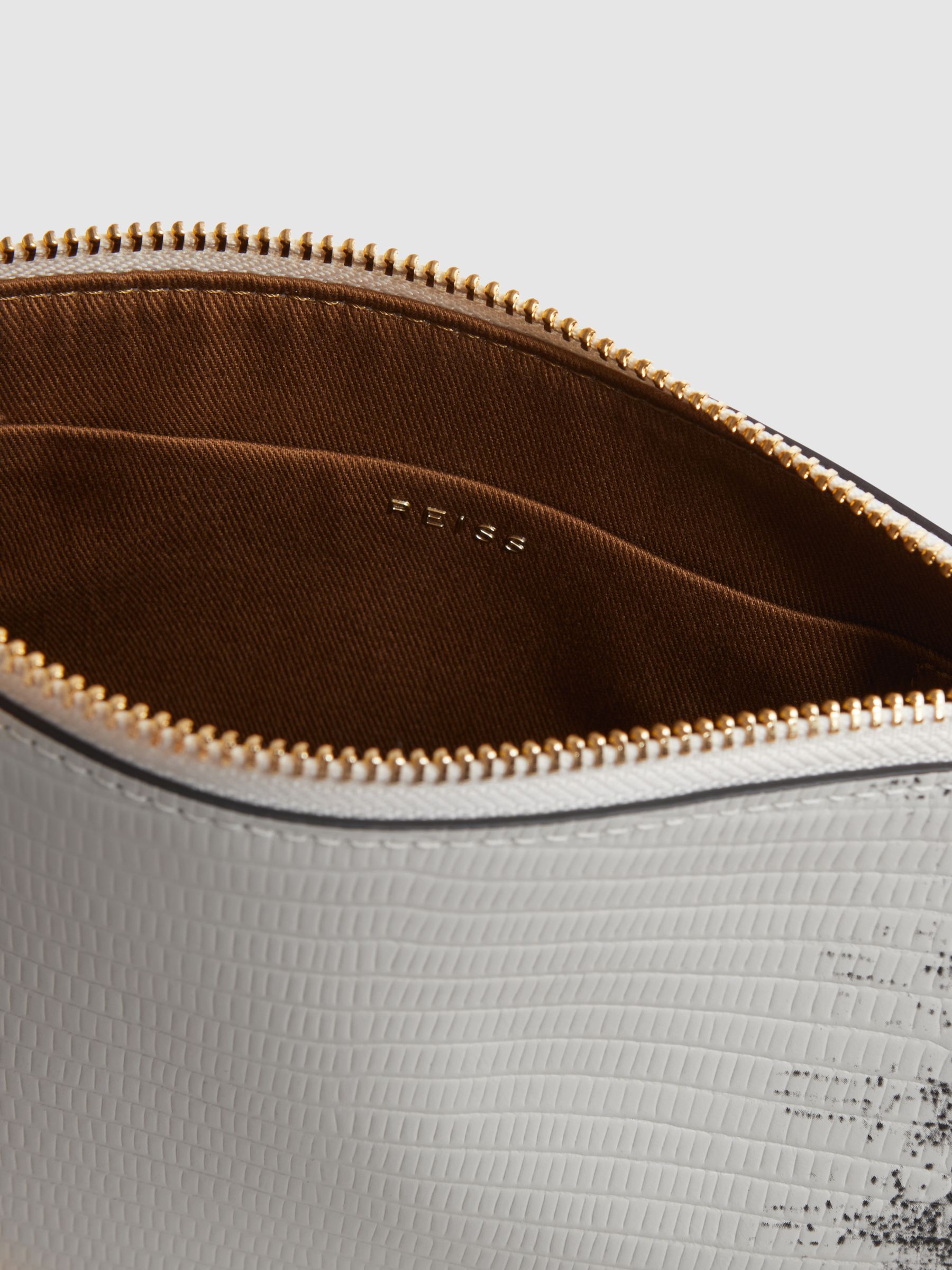 Leather Double Strap Pouch Bag in Grey/White - Image 3 of 5