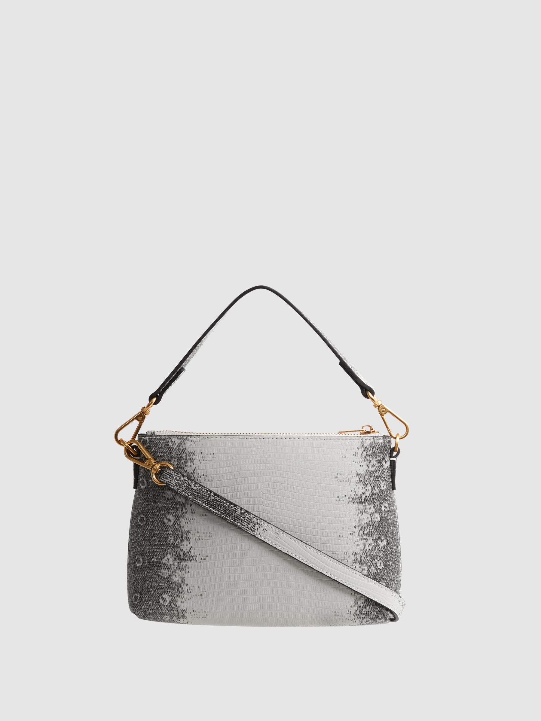 Leather Double Strap Pouch Bag in Grey/White - Image 4 of 5
