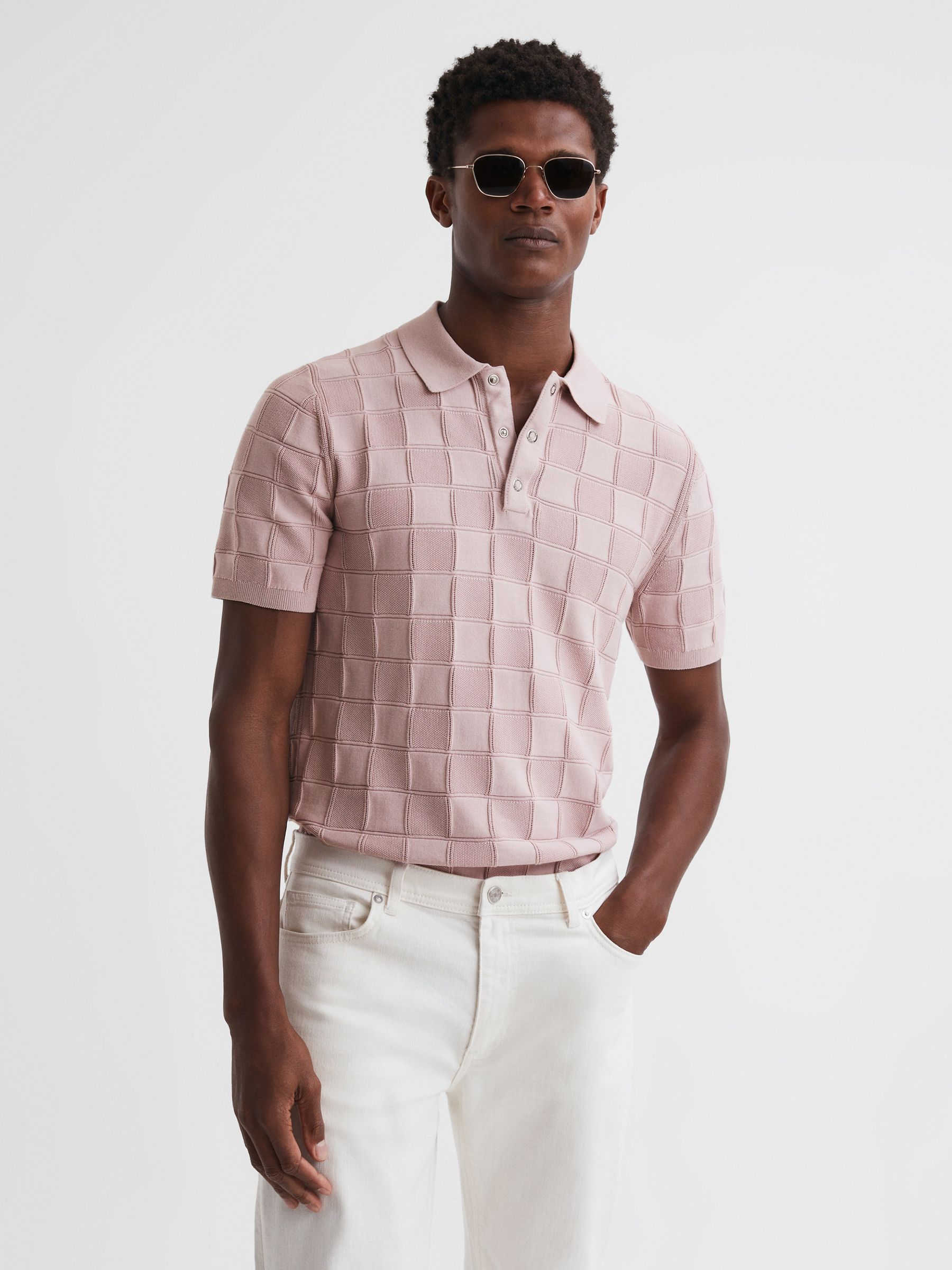 Cotton Press-Stud Polo T-Shirt in Soft Pink - Image 1 of 5