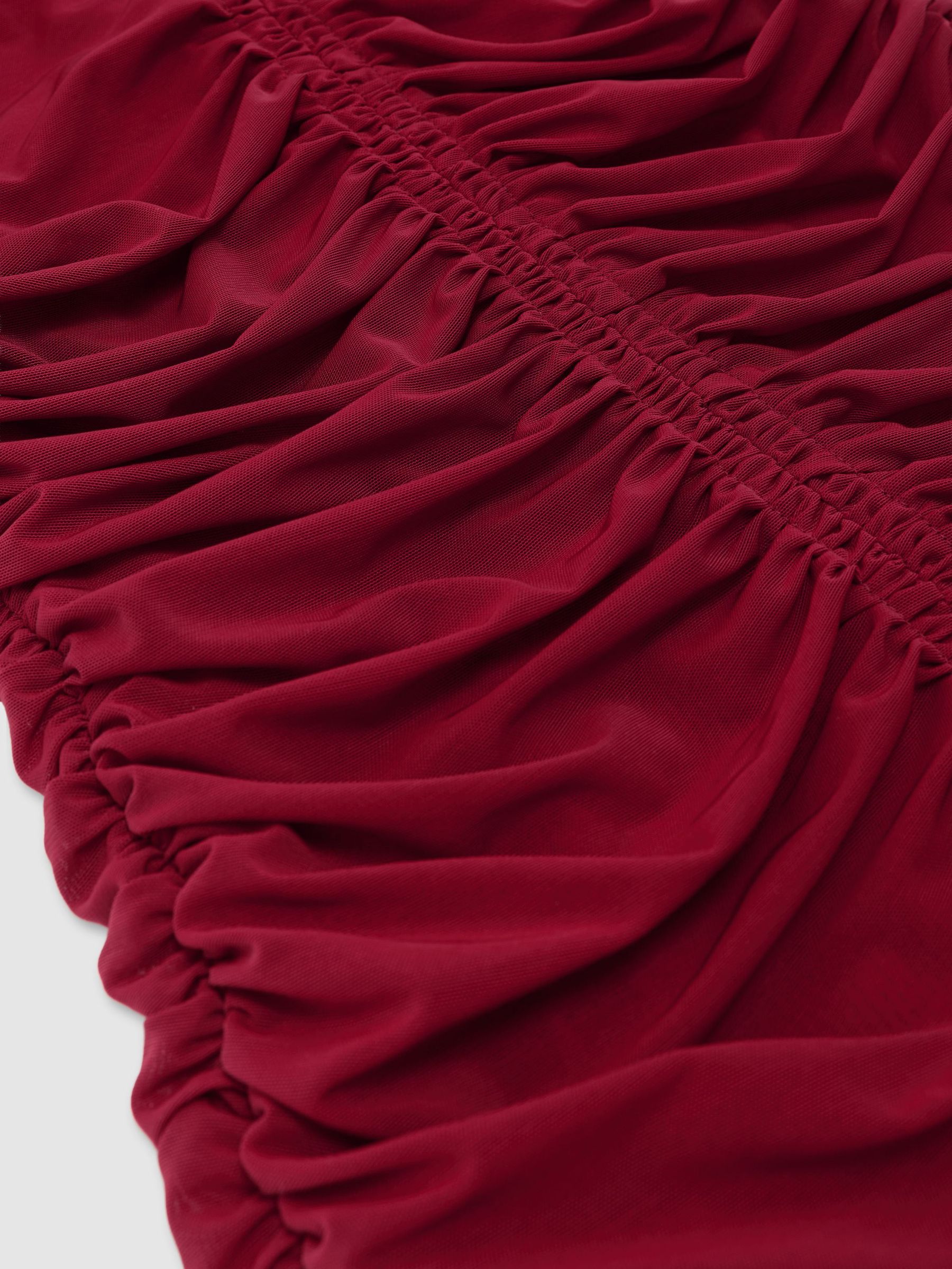 Petite Ruched Mesh Long-Sleeve Maxi Dress in Red - Image 7 of 8