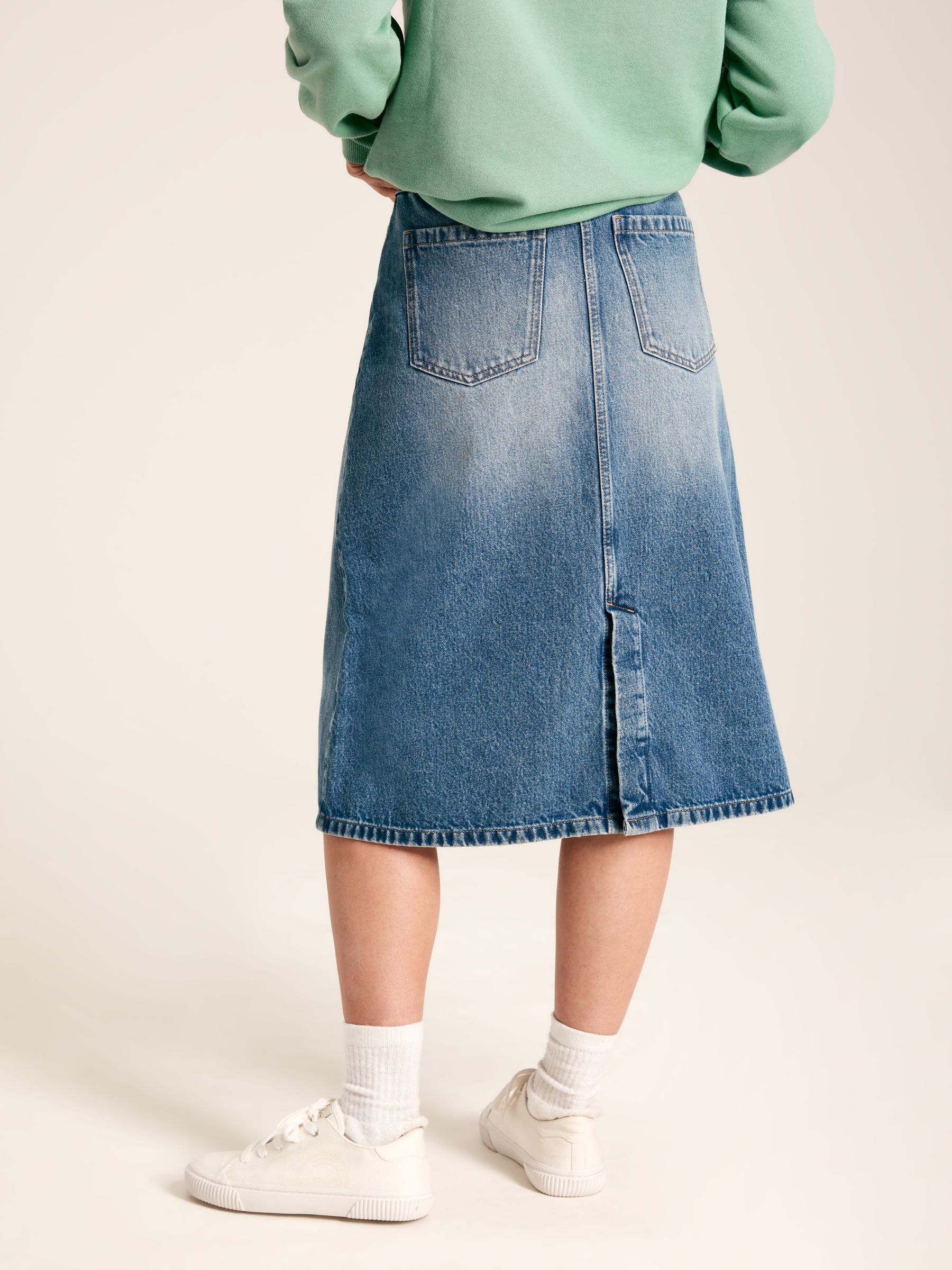Blue Button Front Denim Midi Skirt - Image 2 of 5
