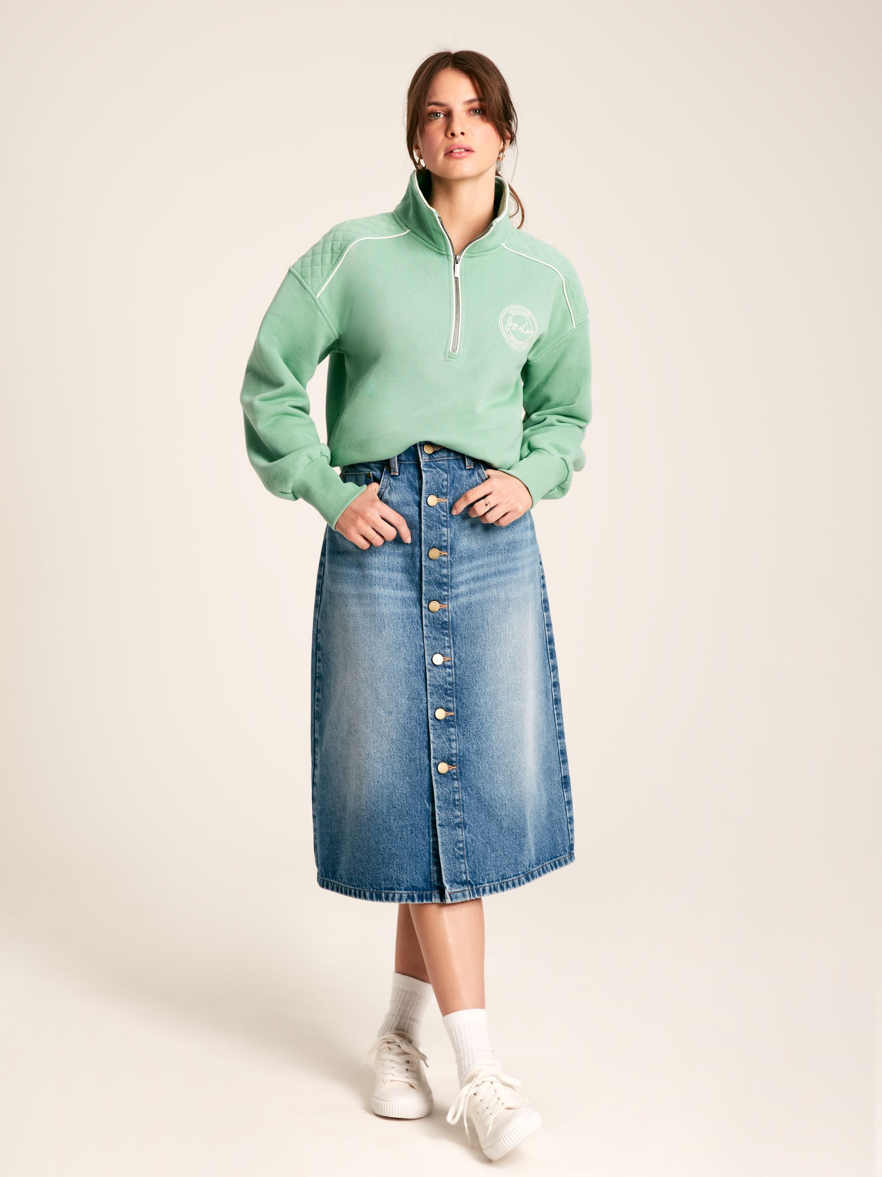 Blue Button Front Denim Midi Skirt - Image 3 of 5