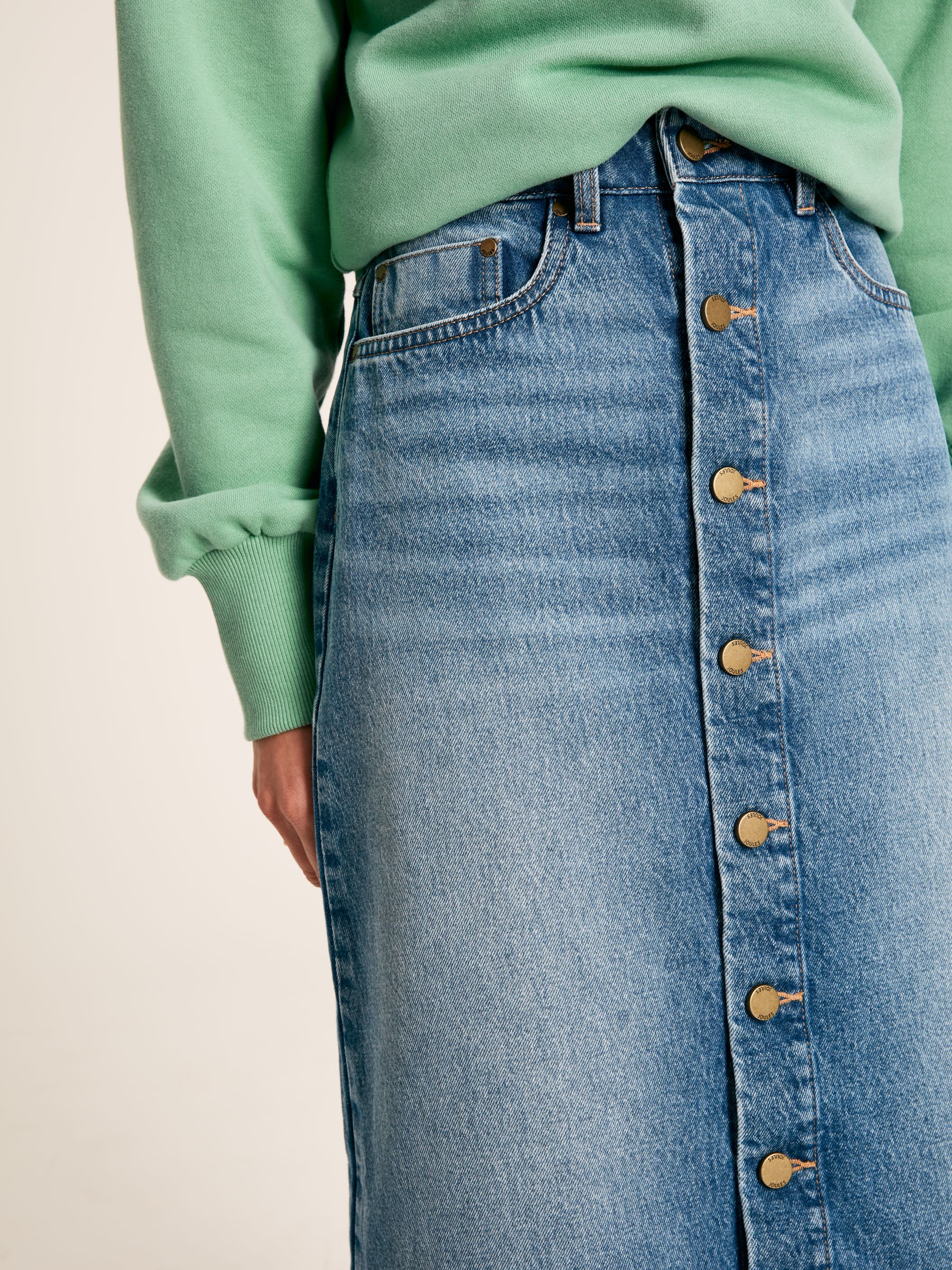 Blue Button Front Denim Midi Skirt - Image 5 of 5