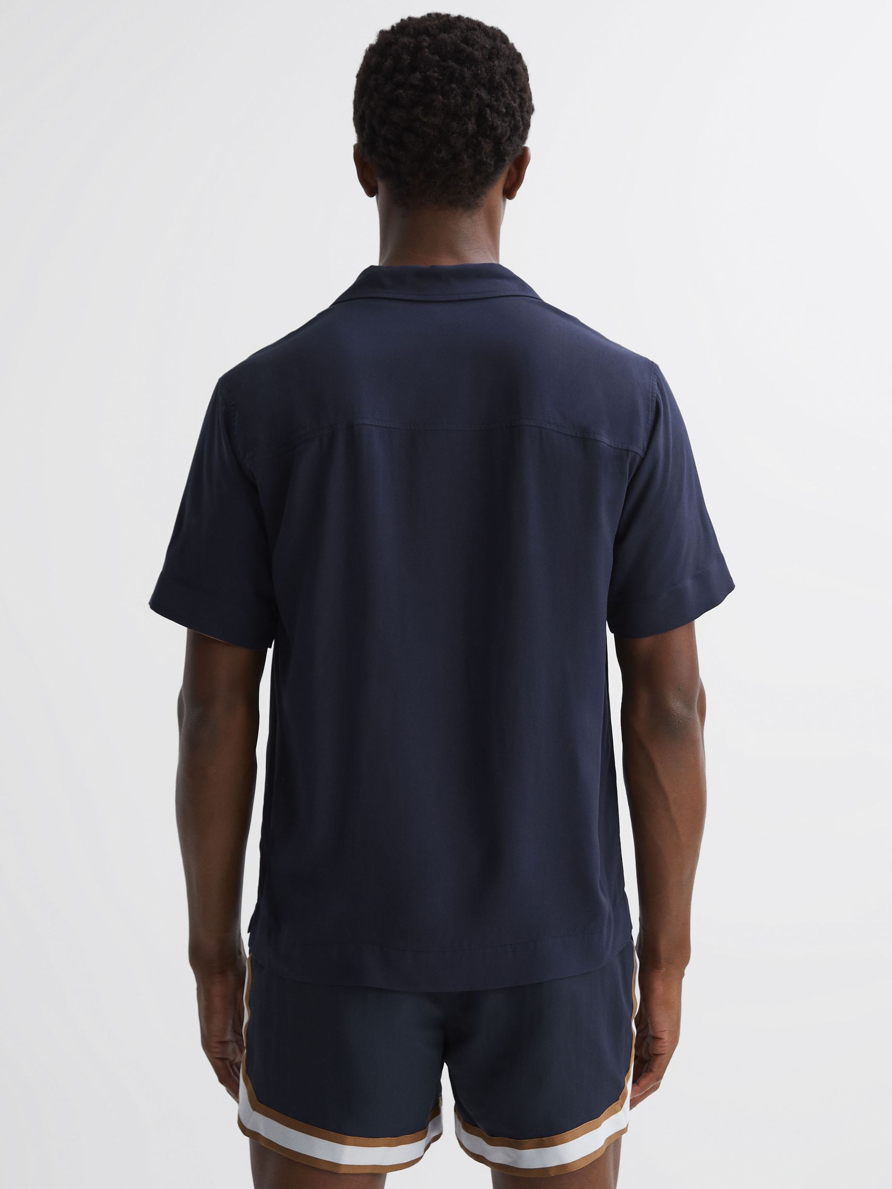 Reiss | Ché Contrast Cuff Cuban Collar Shirt in Navy/Tobacco - Image 5 of 5