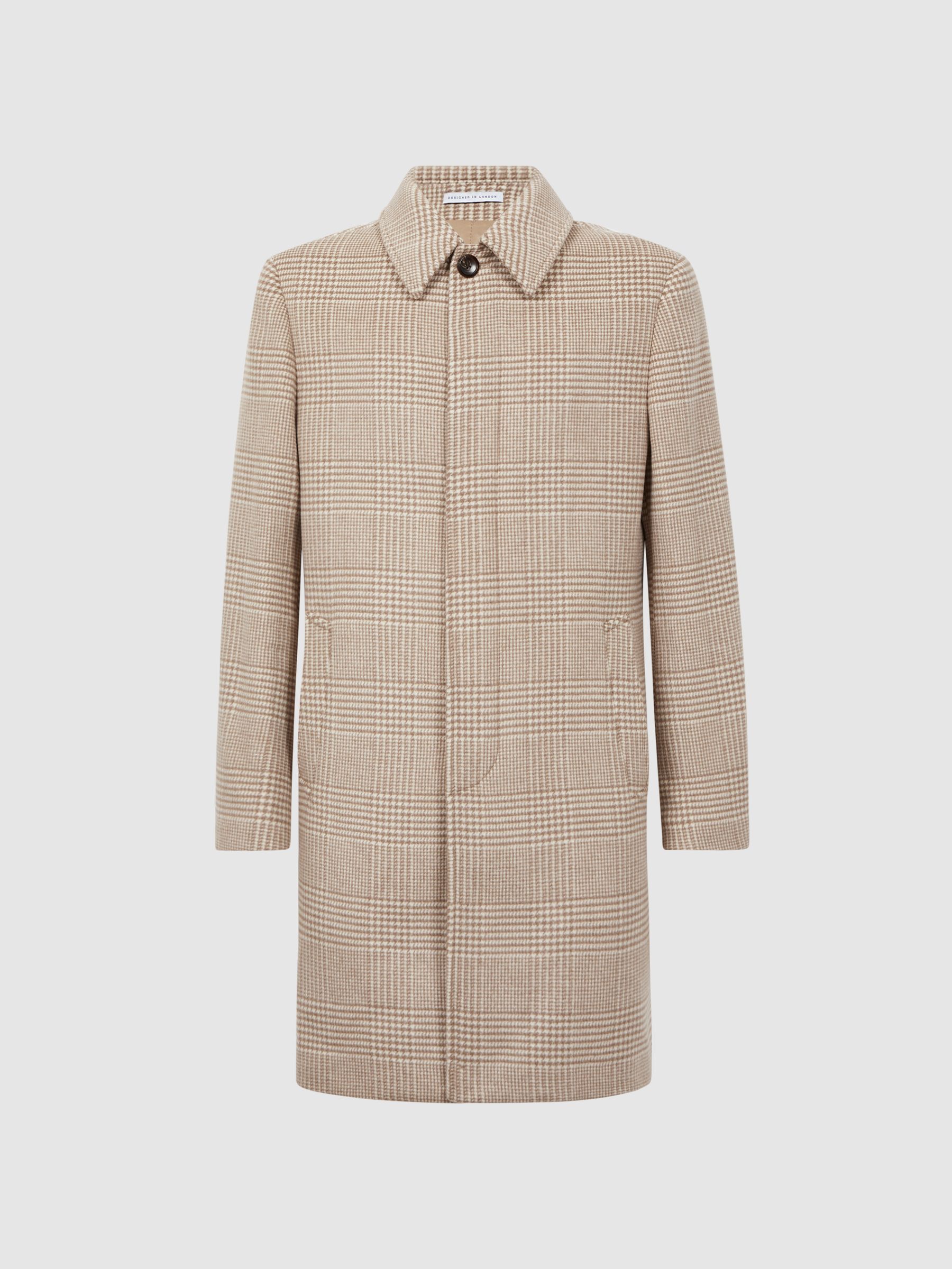 Wool Check Mid Length Coat in Oatmeal - Image 2 of 6