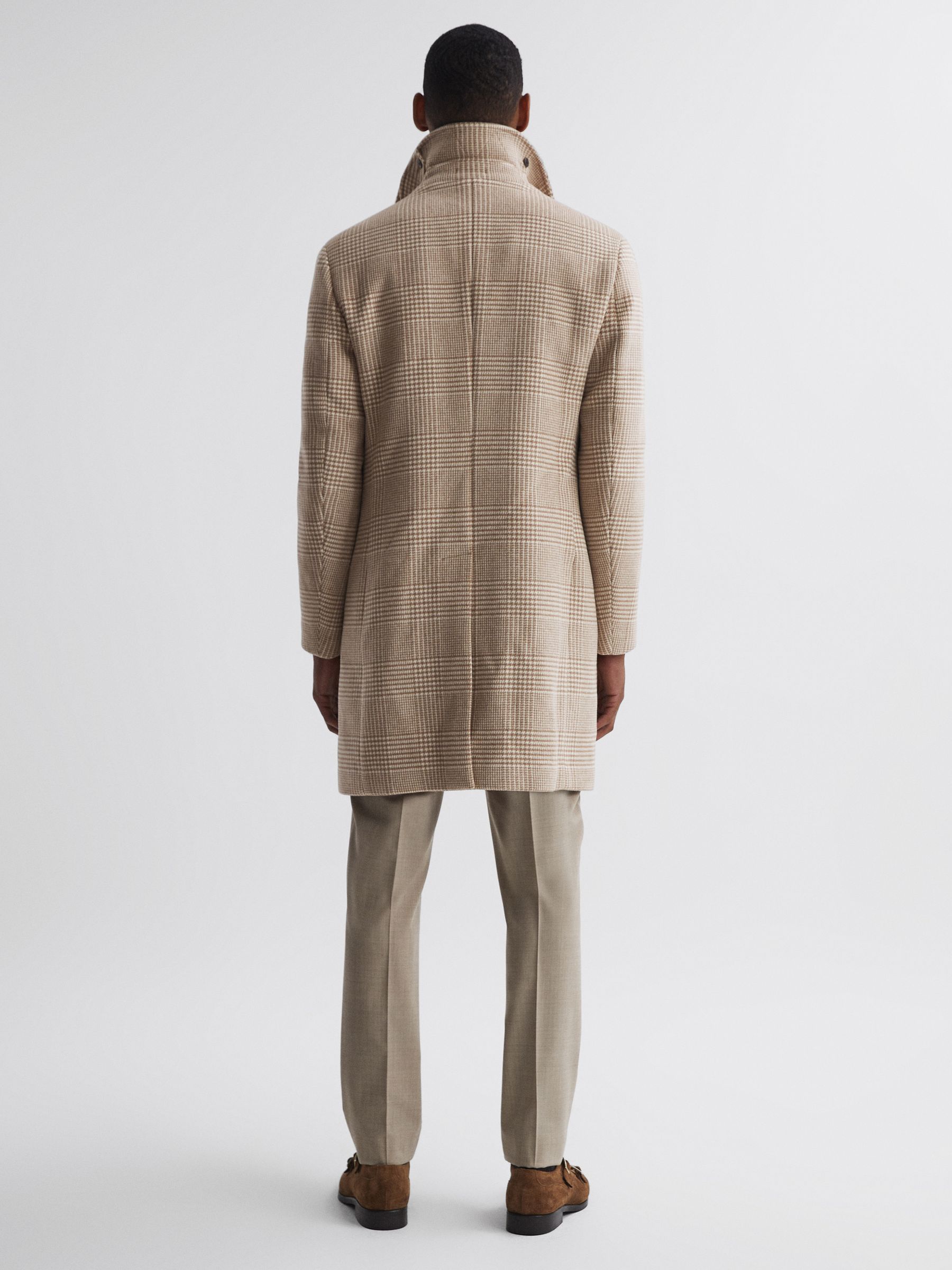 Wool Check Mid Length Coat in Oatmeal - Image 5 of 6