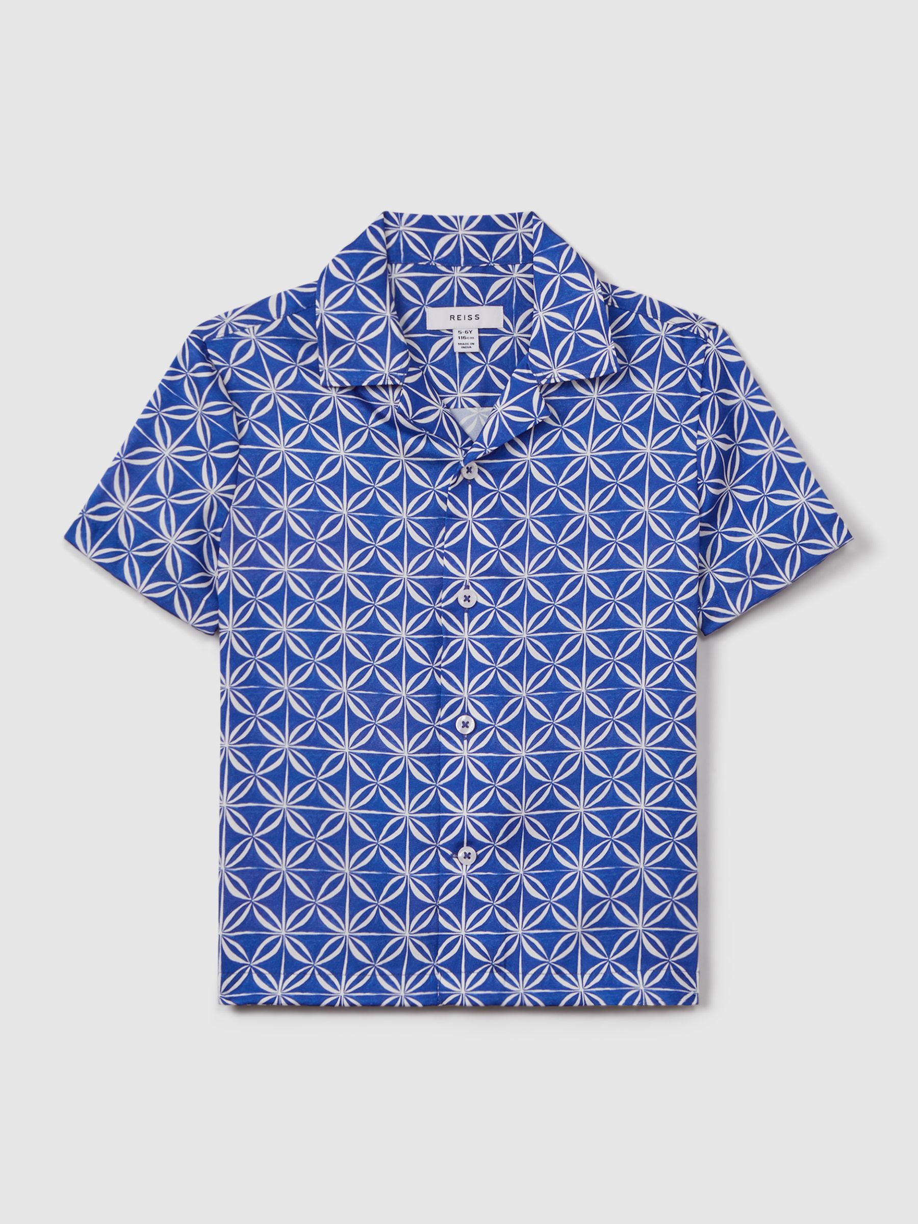 Printed Cuban Collar Shirt in Bright Blue/White - Image 2 of 6