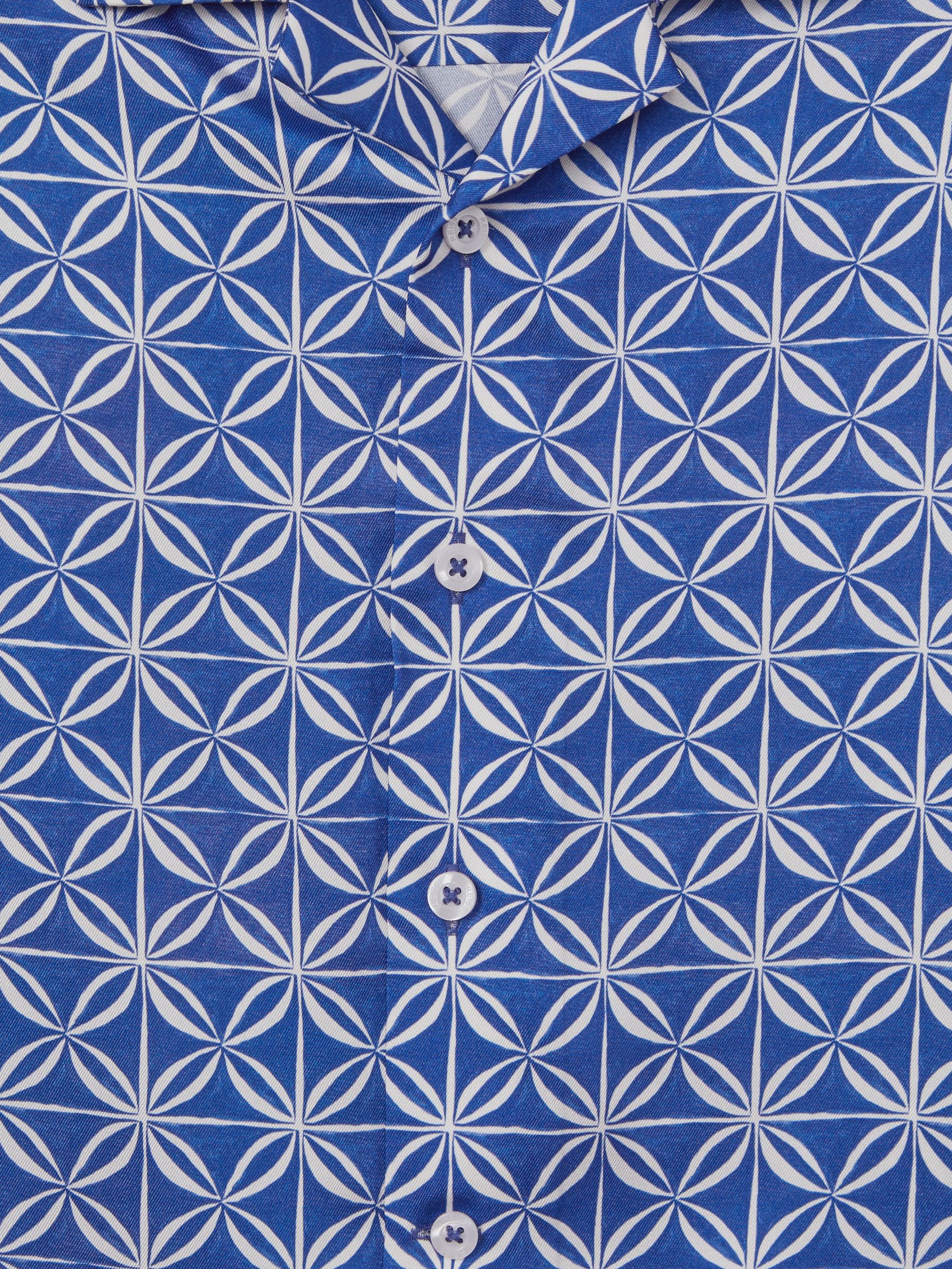 Printed Cuban Collar Shirt in Bright Blue/White - Image 6 of 6