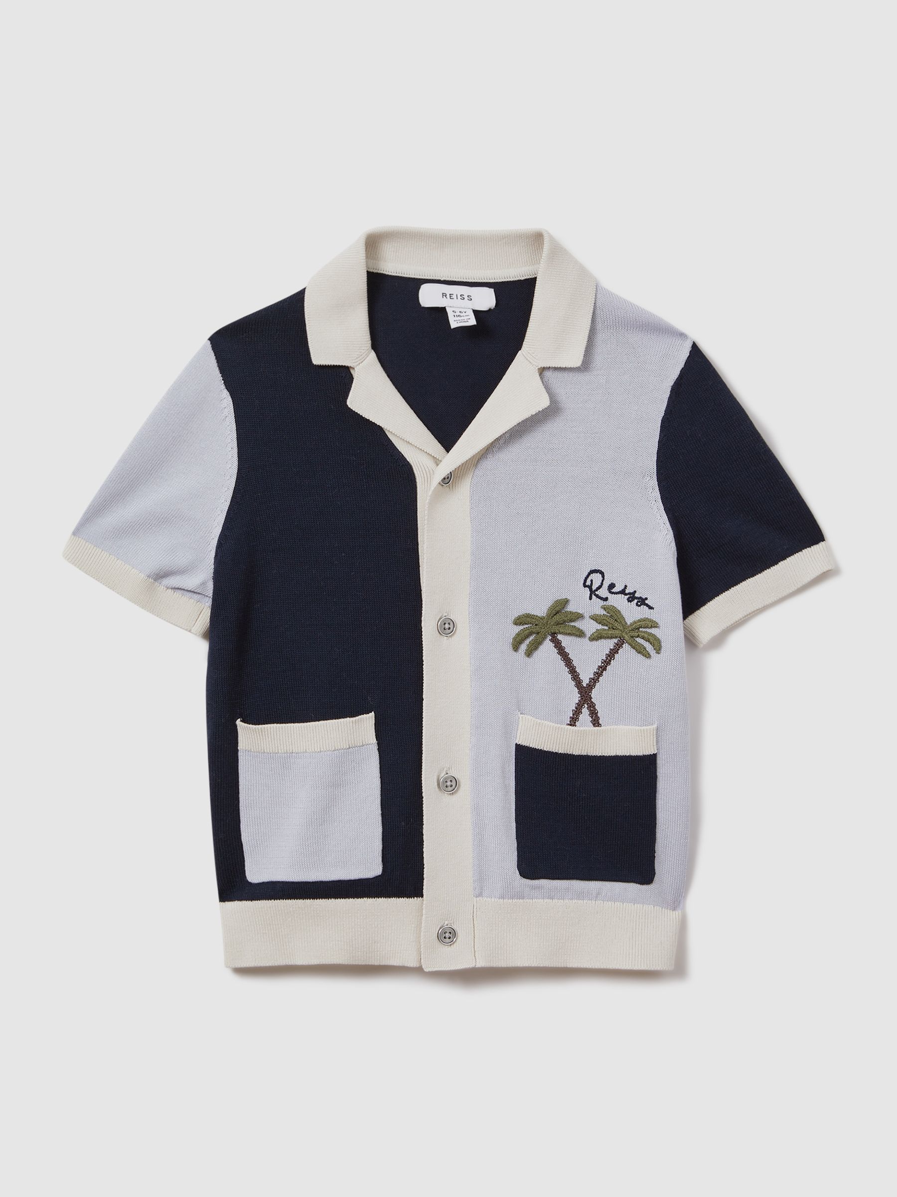 3-9 yrs Knitted Colourblock Cuban Collar Shirt in Blue Multi - Image 2 of 4