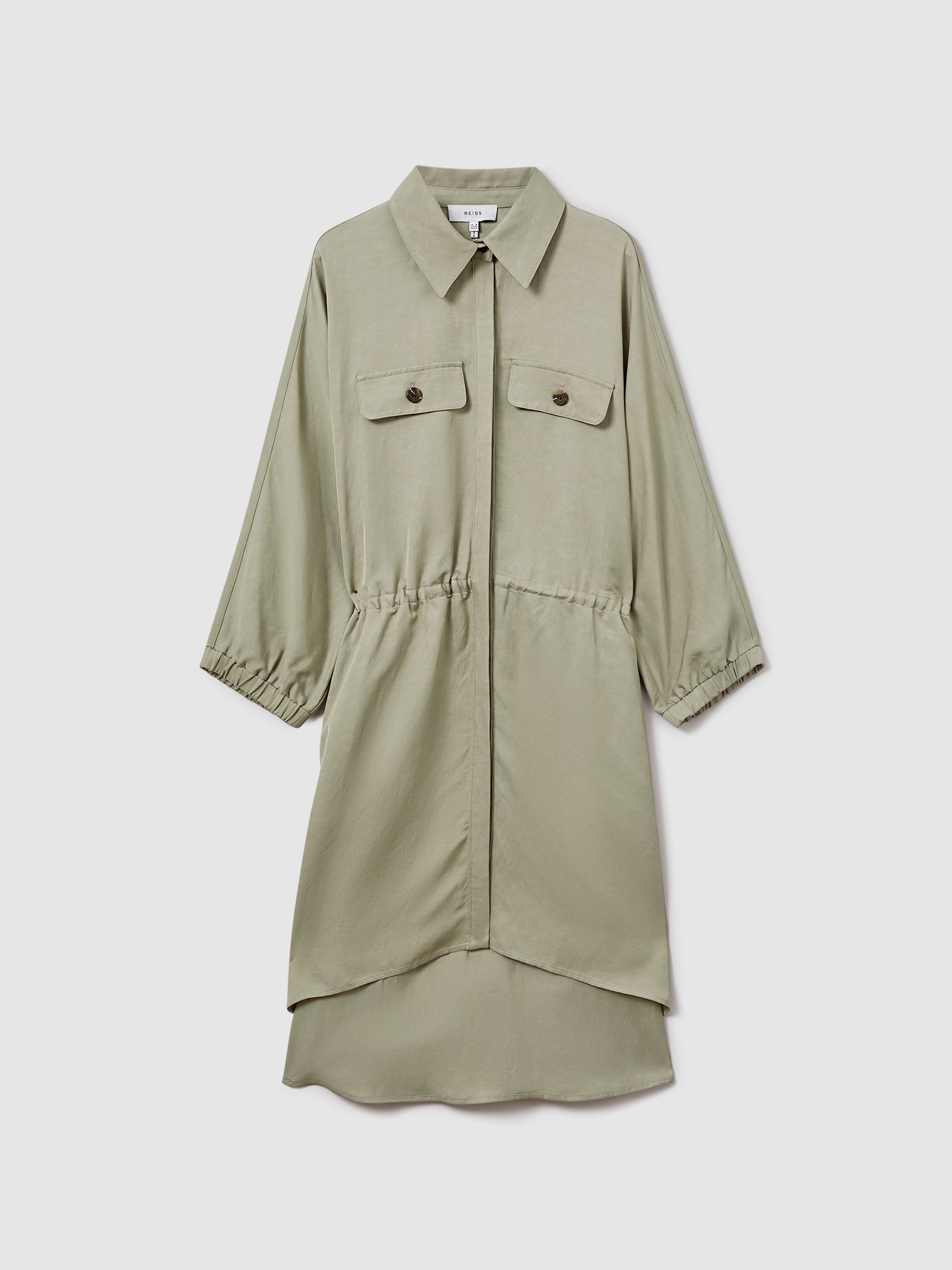 Viscose-Linen Tie Waist Mini Dress in Green - Image 2 of 7