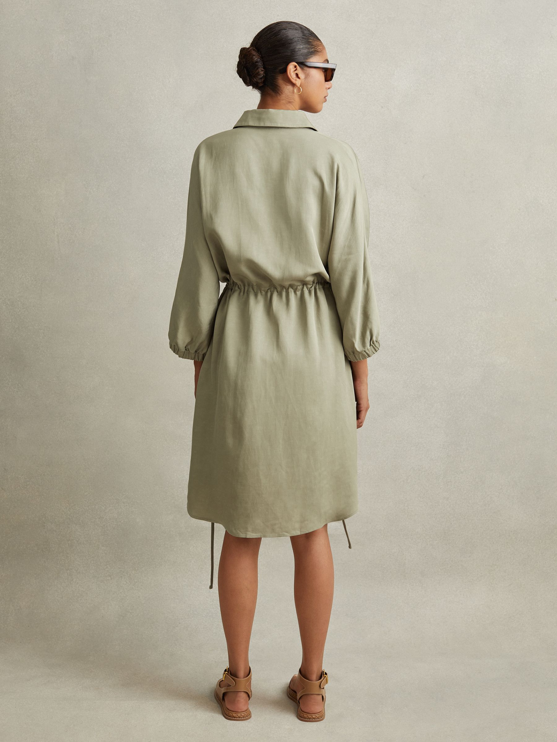 Viscose-Linen Tie Waist Mini Dress in Green - Image 6 of 7