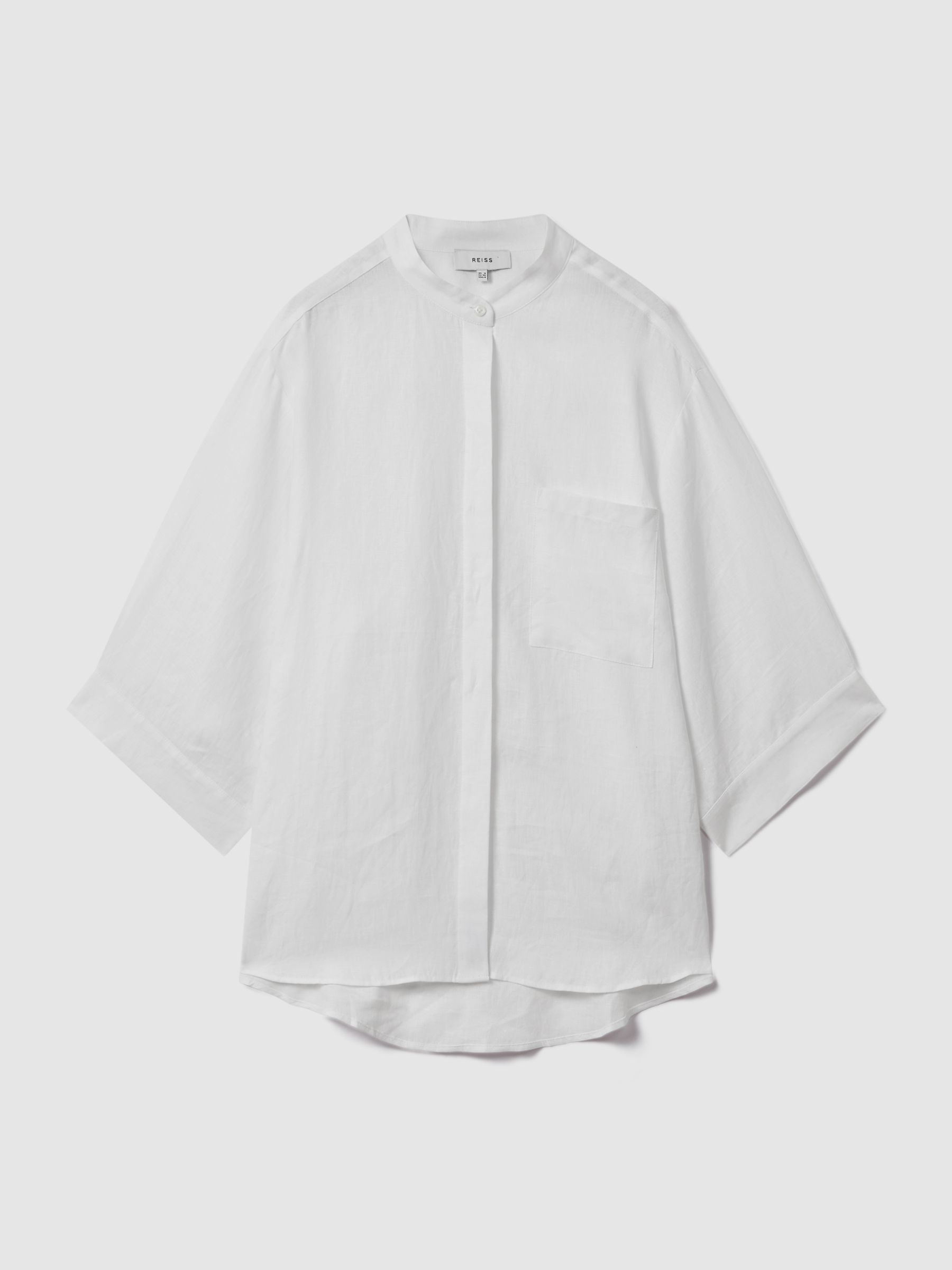 Relaxed Sleeve 100% Linen Shirt in White - Image 2 of 6