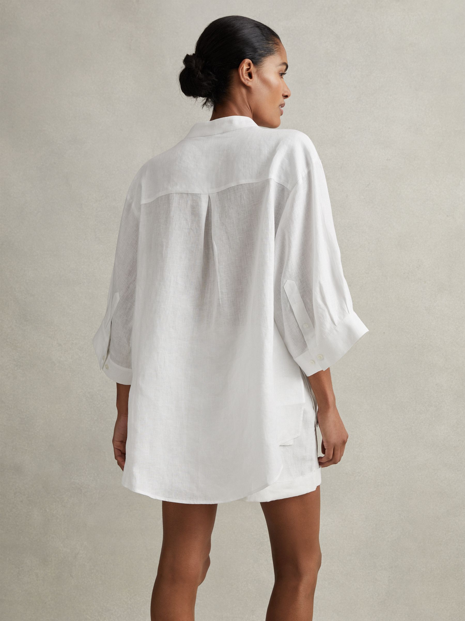 Relaxed Sleeve 100% Linen Shirt in White - Image 4 of 6