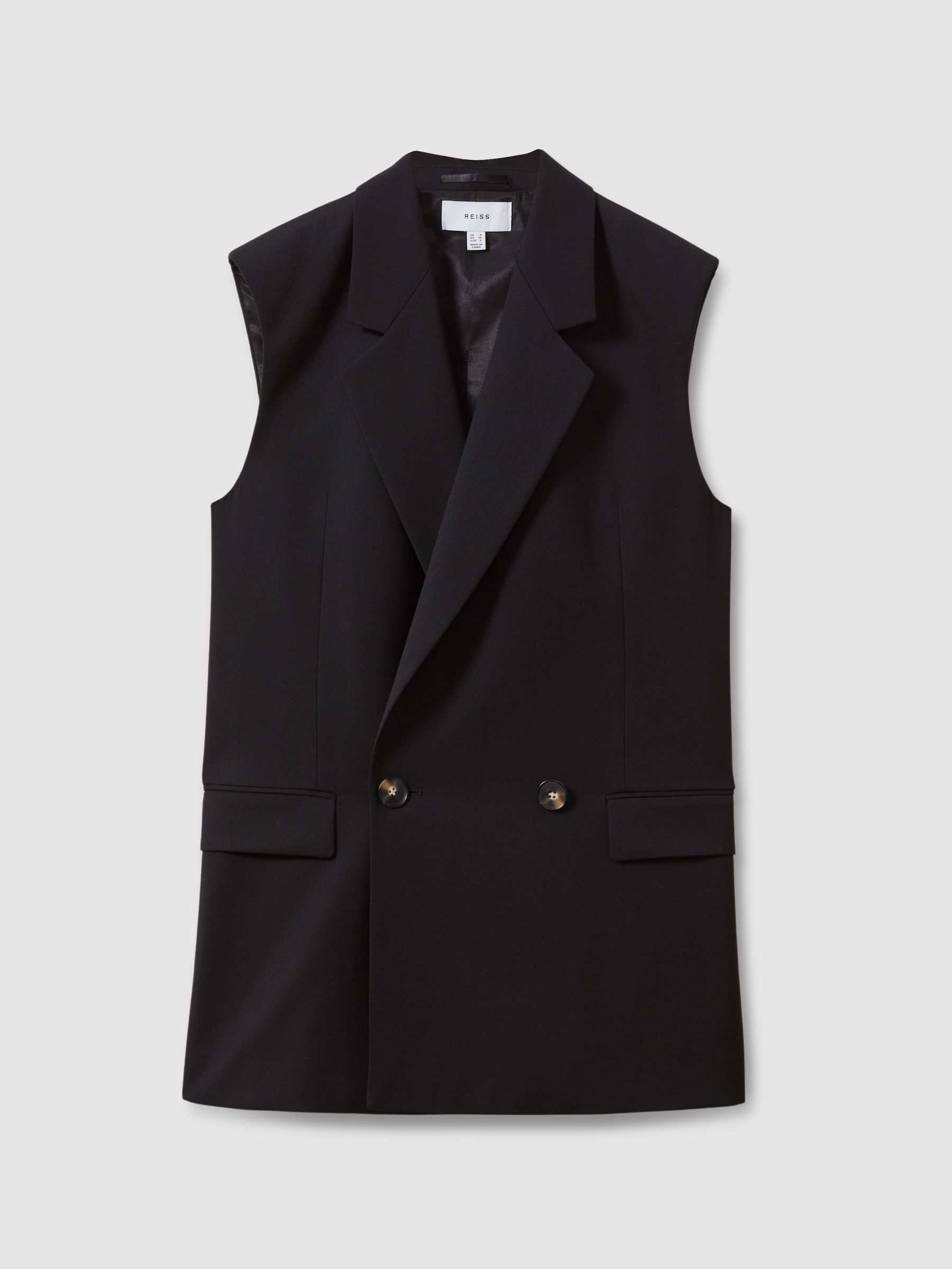 Wool Blend Double Breasted Waistcoat in Black - Image 2 of 6