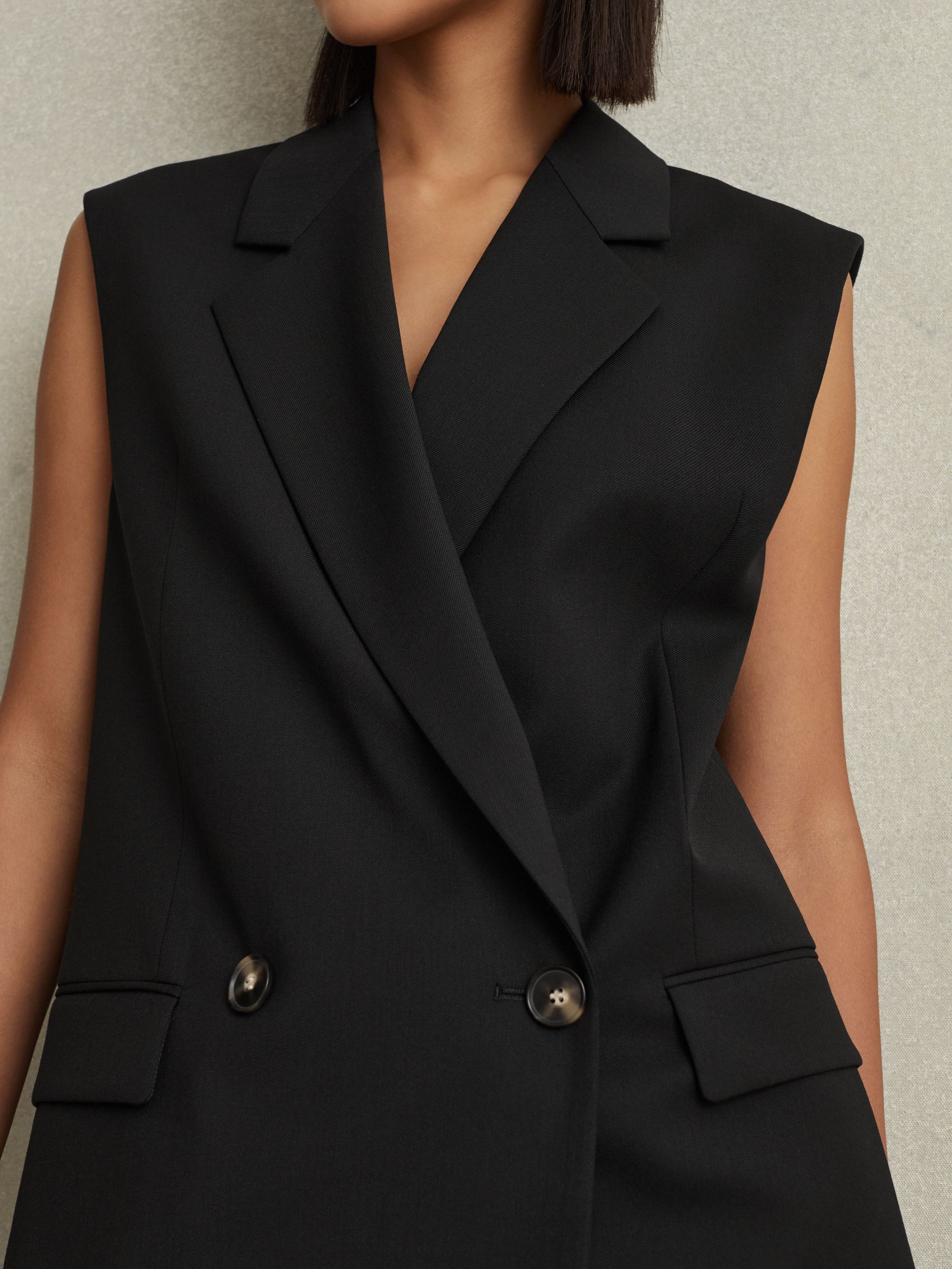Wool Blend Double Breasted Waistcoat in Black - Image 4 of 6