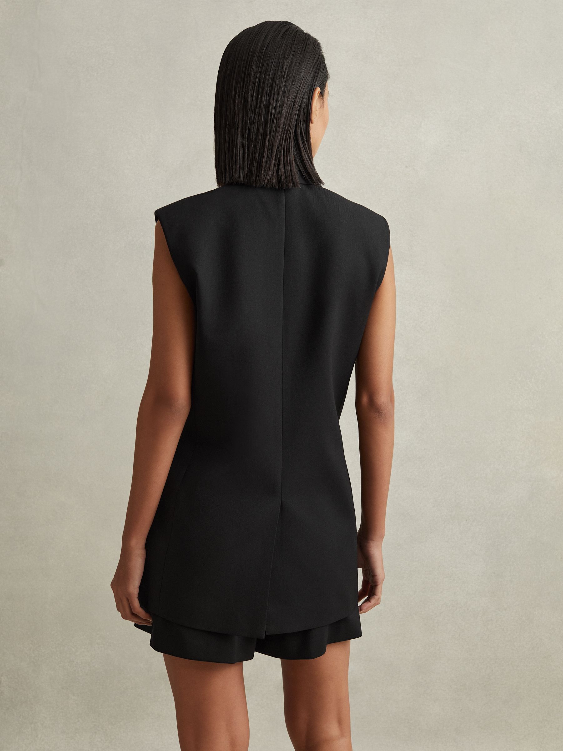 Wool Blend Double Breasted Waistcoat in Black - Image 5 of 6