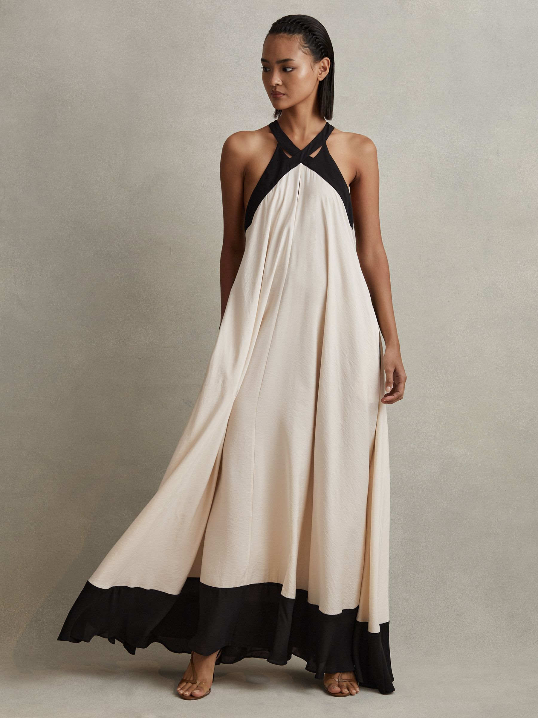 Relaxed Colourblock Maxi Dress in Neutral/Black - Image 1 of 6