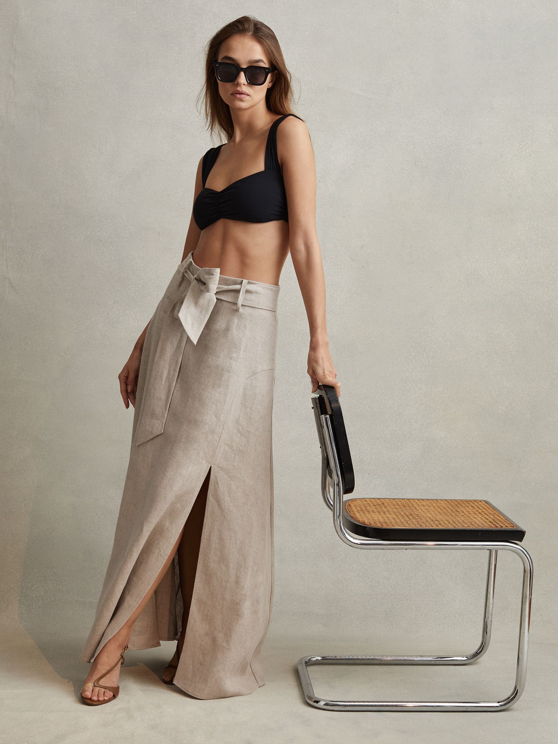 High Rise Linen Maxi Skirt in Neutral - Image 1 of 7