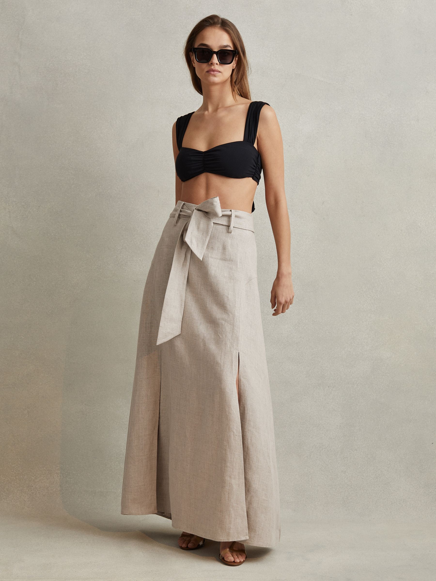 High Rise Linen Maxi Skirt in Neutral - Image 4 of 7
