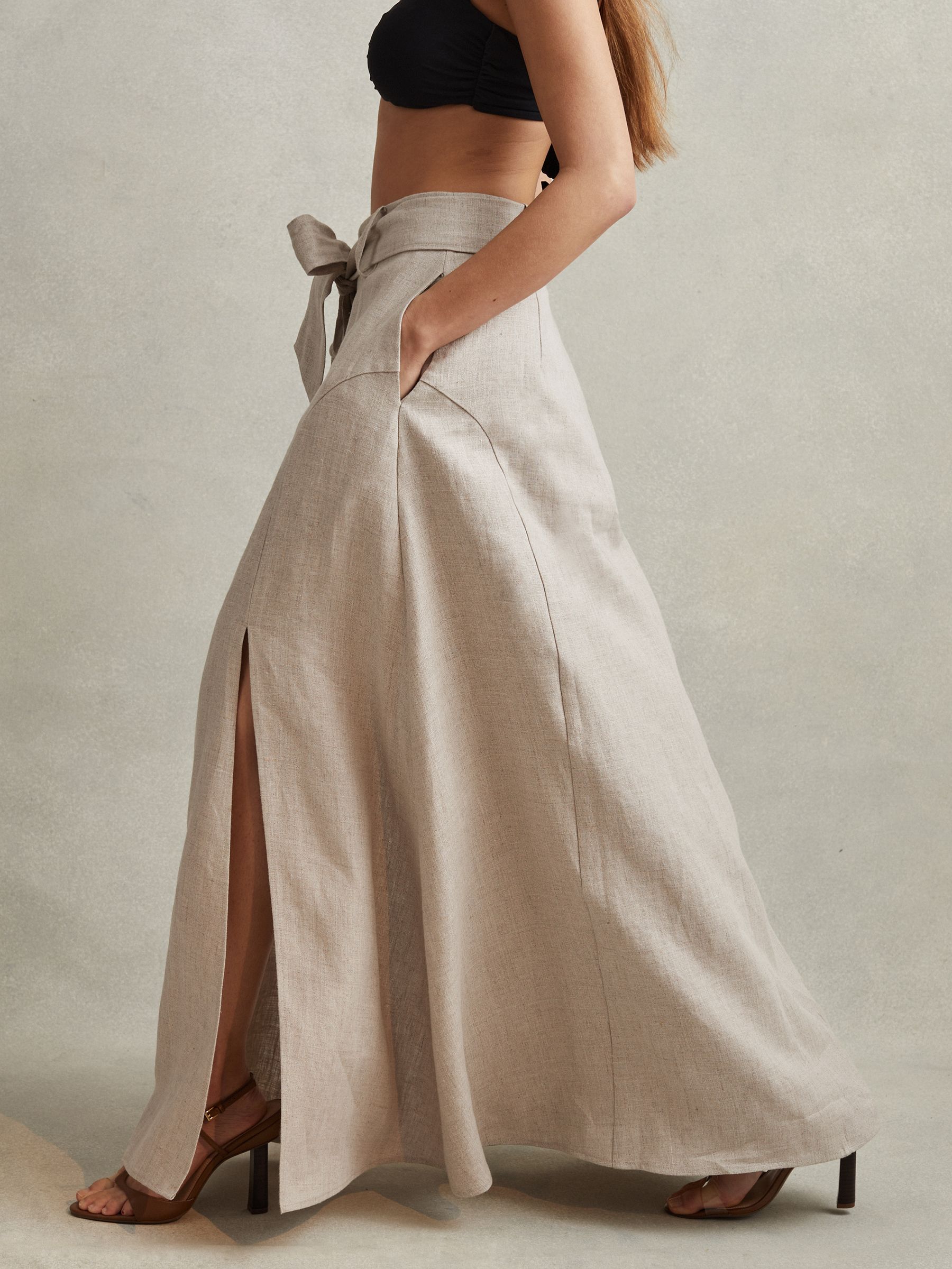 High Rise Linen Maxi Skirt in Neutral - Image 5 of 7